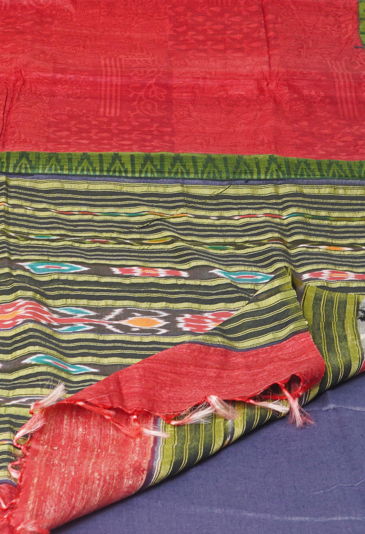 Red Pure Handloom Printed Vidarbha Tussar  Silk Saree