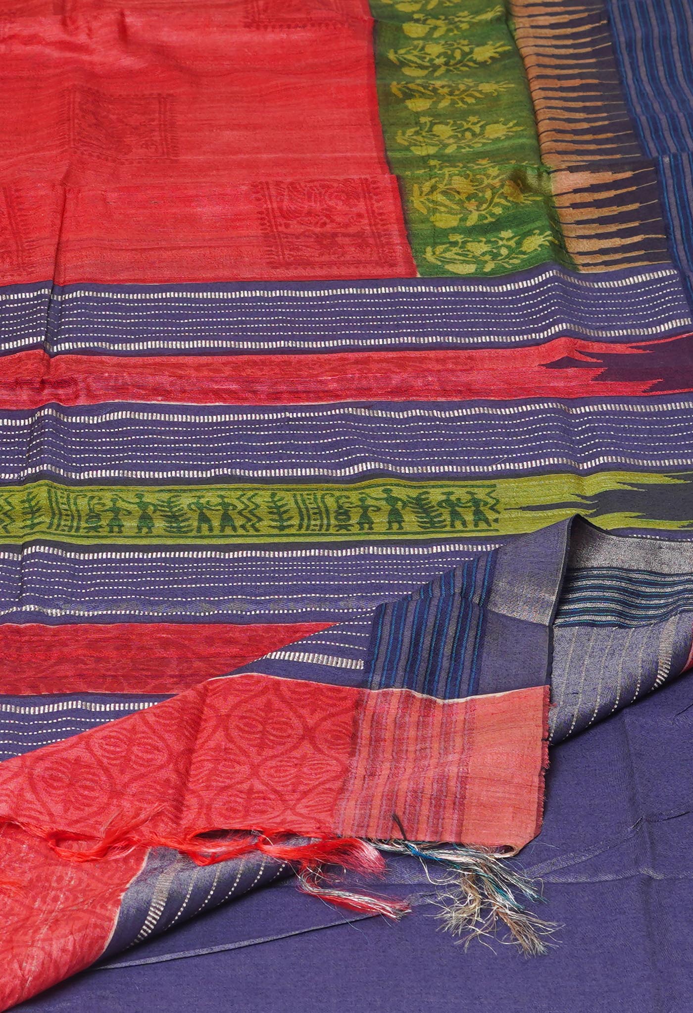 Red Pure Handloom Printed Vidarbha Tussar  Silk Saree