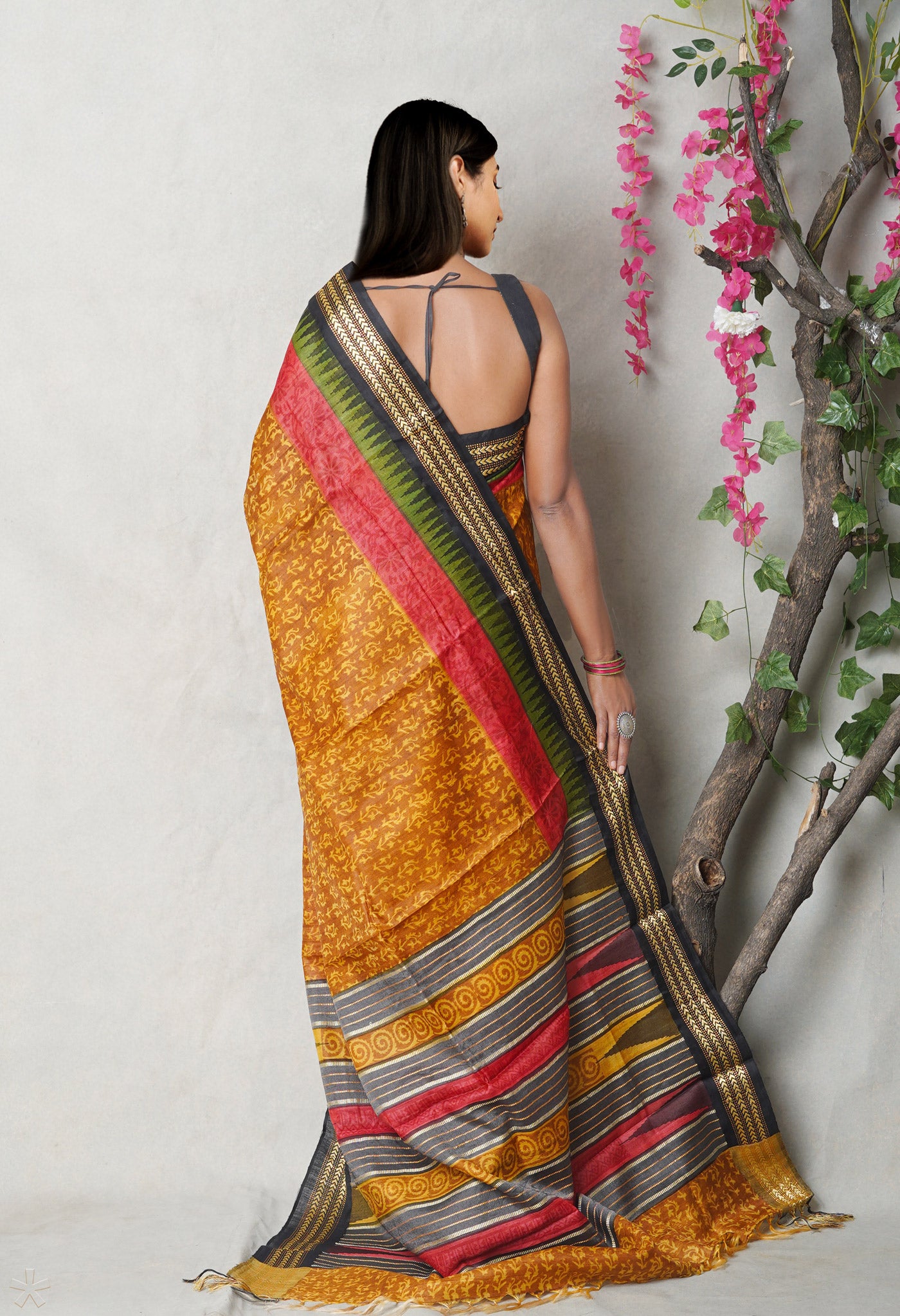 Yellow Pure Handloom Printed Vidarbha Tussar  Silk Saree