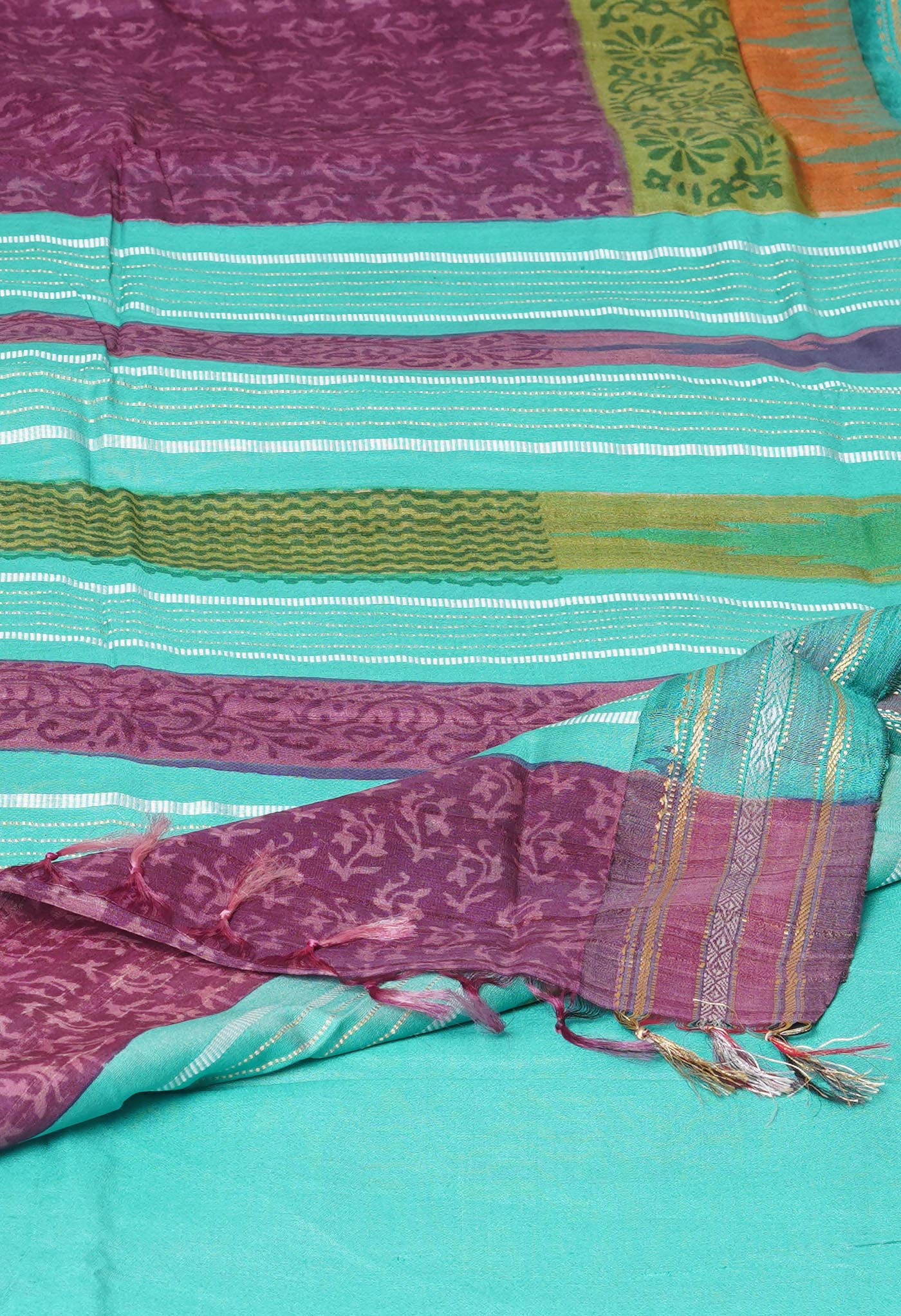 Purple Pure Handloom Printed Vidarbha Tussar  Silk Saree