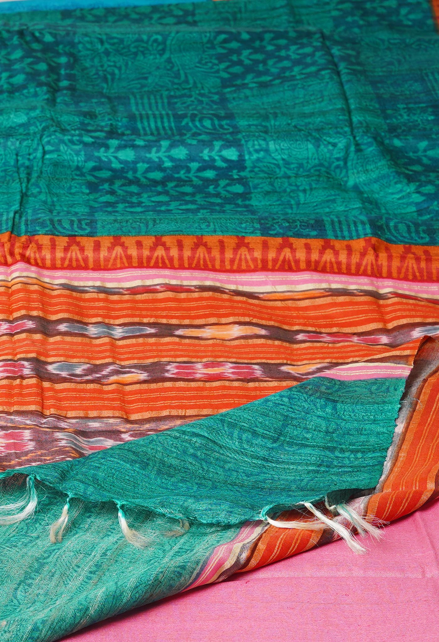 Green Pure Handloom Printed Vidarbha Tussar  Silk Saree
