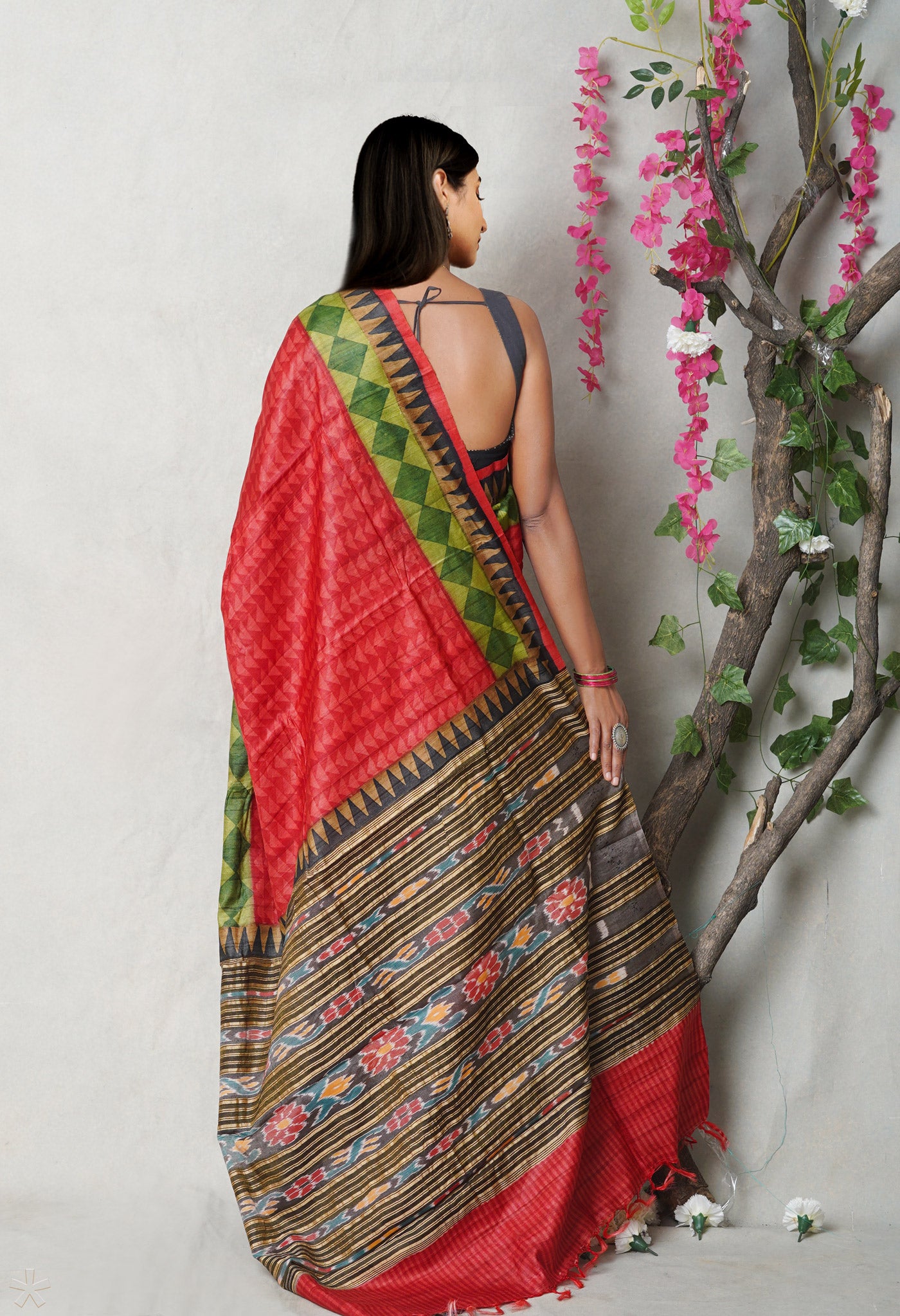 Red Pure Handloom Printed Vidarbha Tussar  Silk Saree