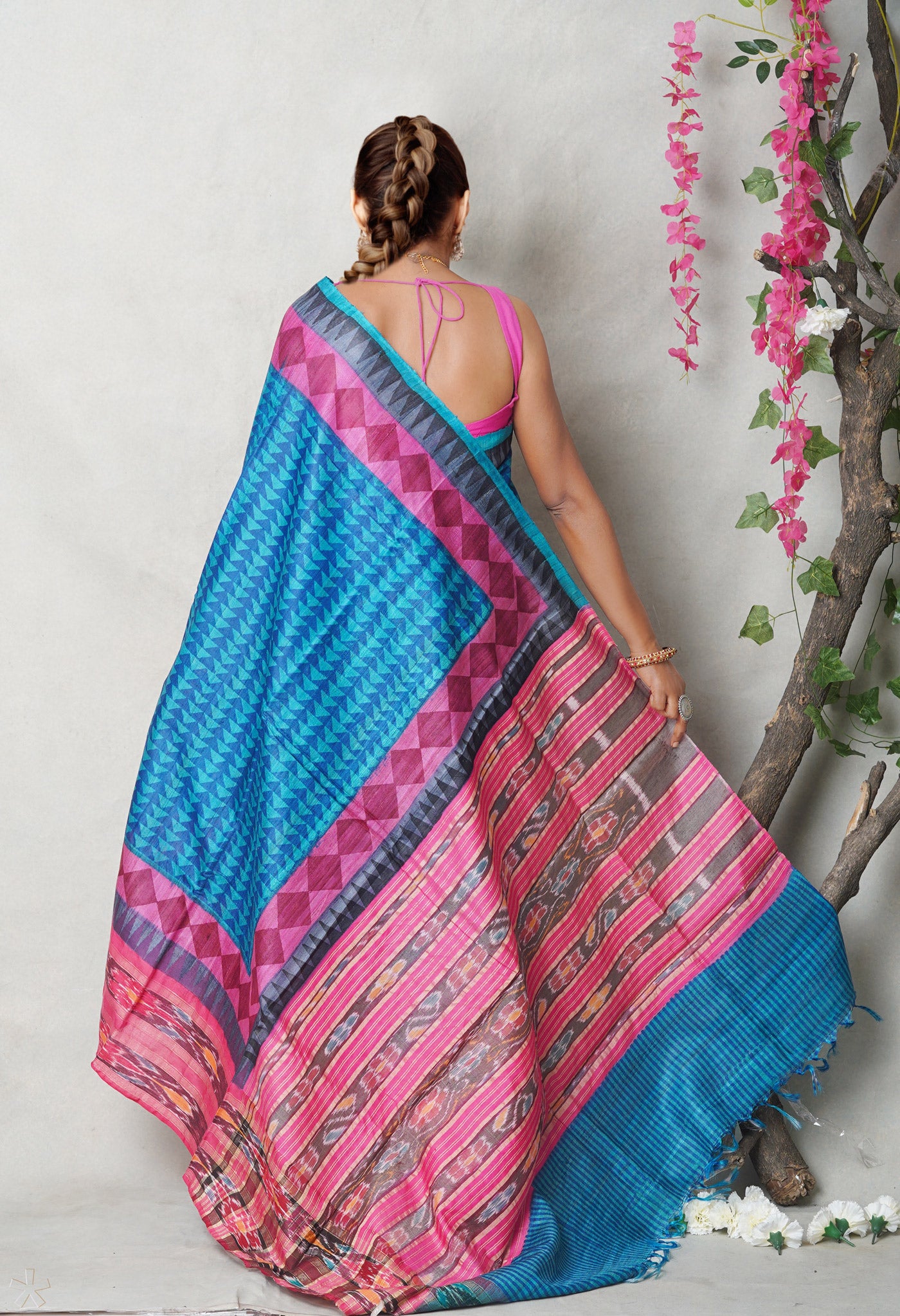 Blue Pure Handloom Printed Vidarbha Tussar  Silk Saree