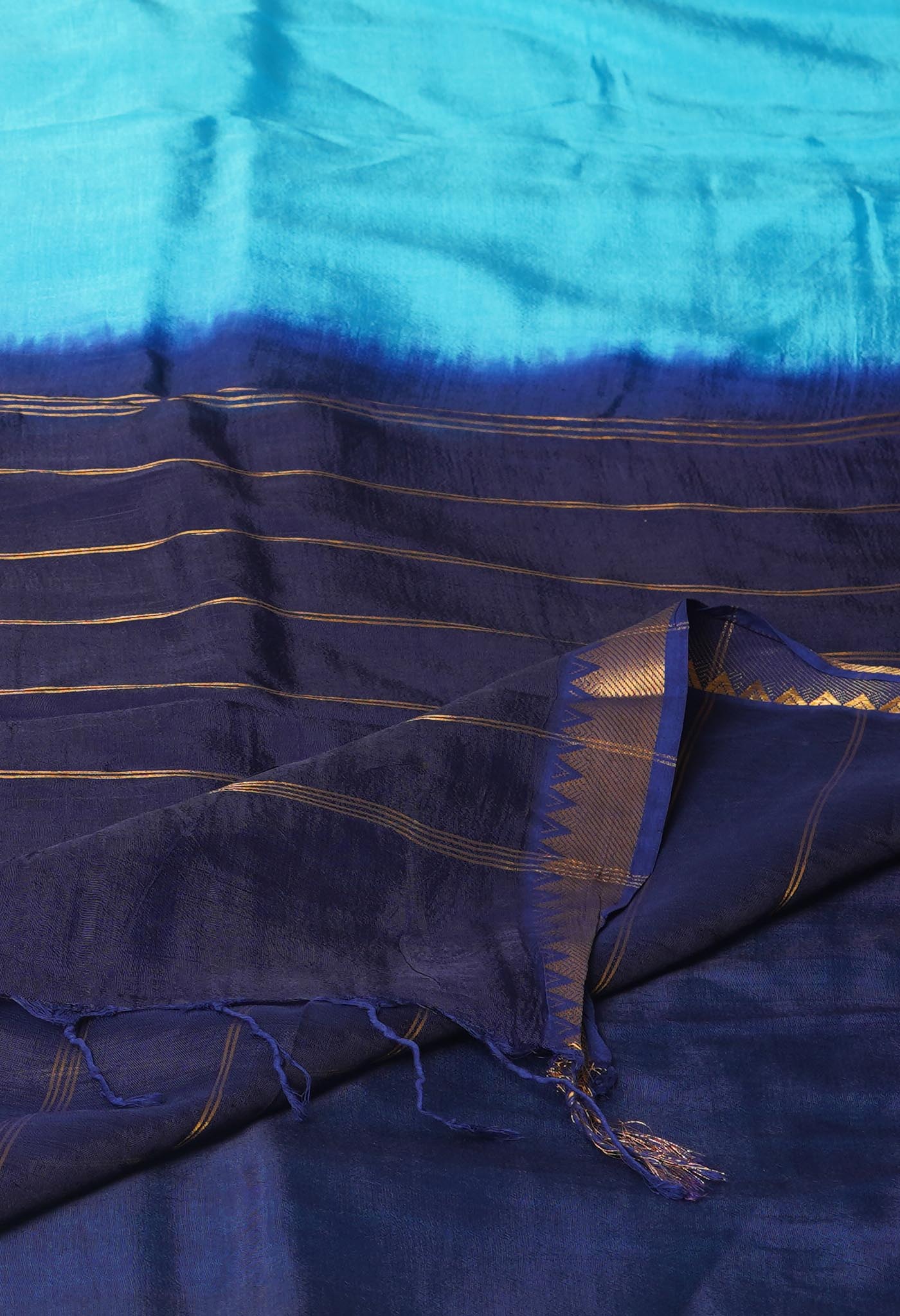 Blue  Plain Dyed With Zari Brocade Soft Silk Saree