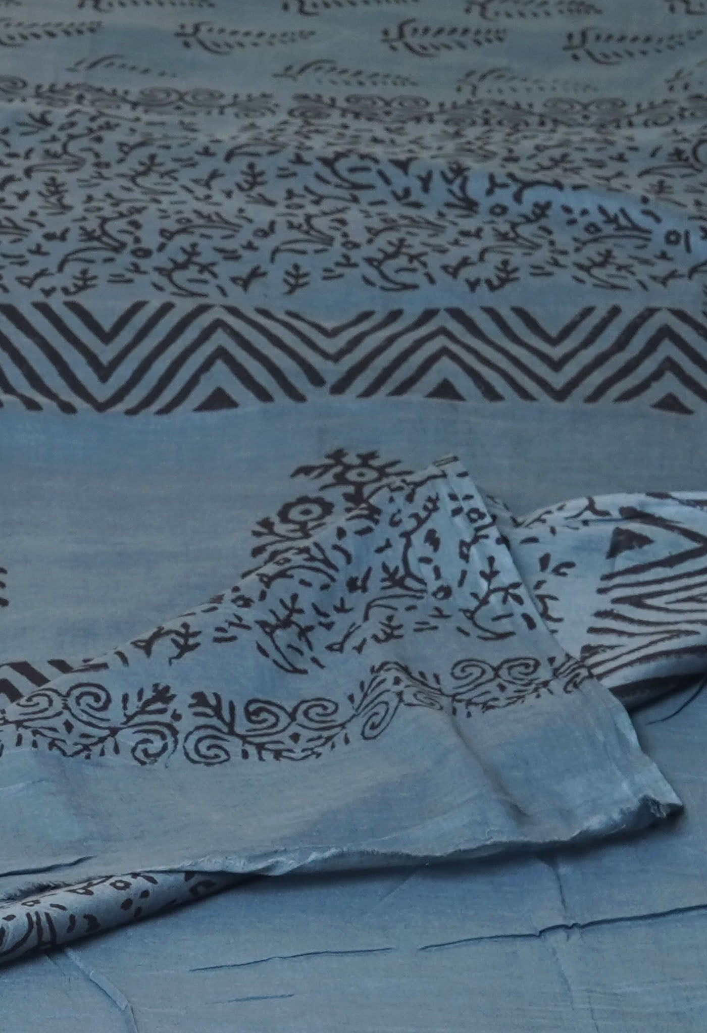 Grey Pure Dyed Hand Block Printed Soft Cotton Saree