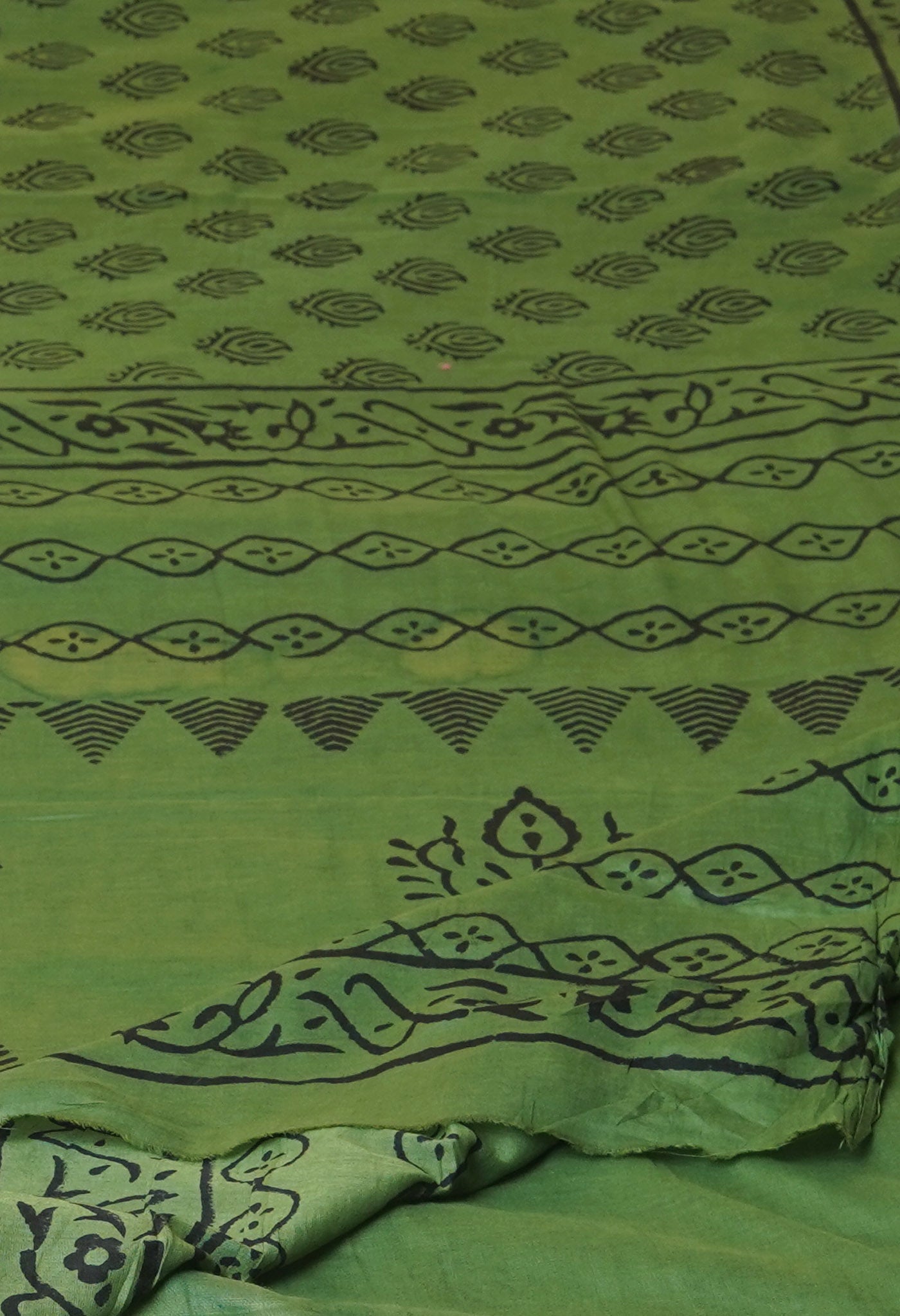 Green Pure Dyed Hand Block Printed Soft Cotton Saree