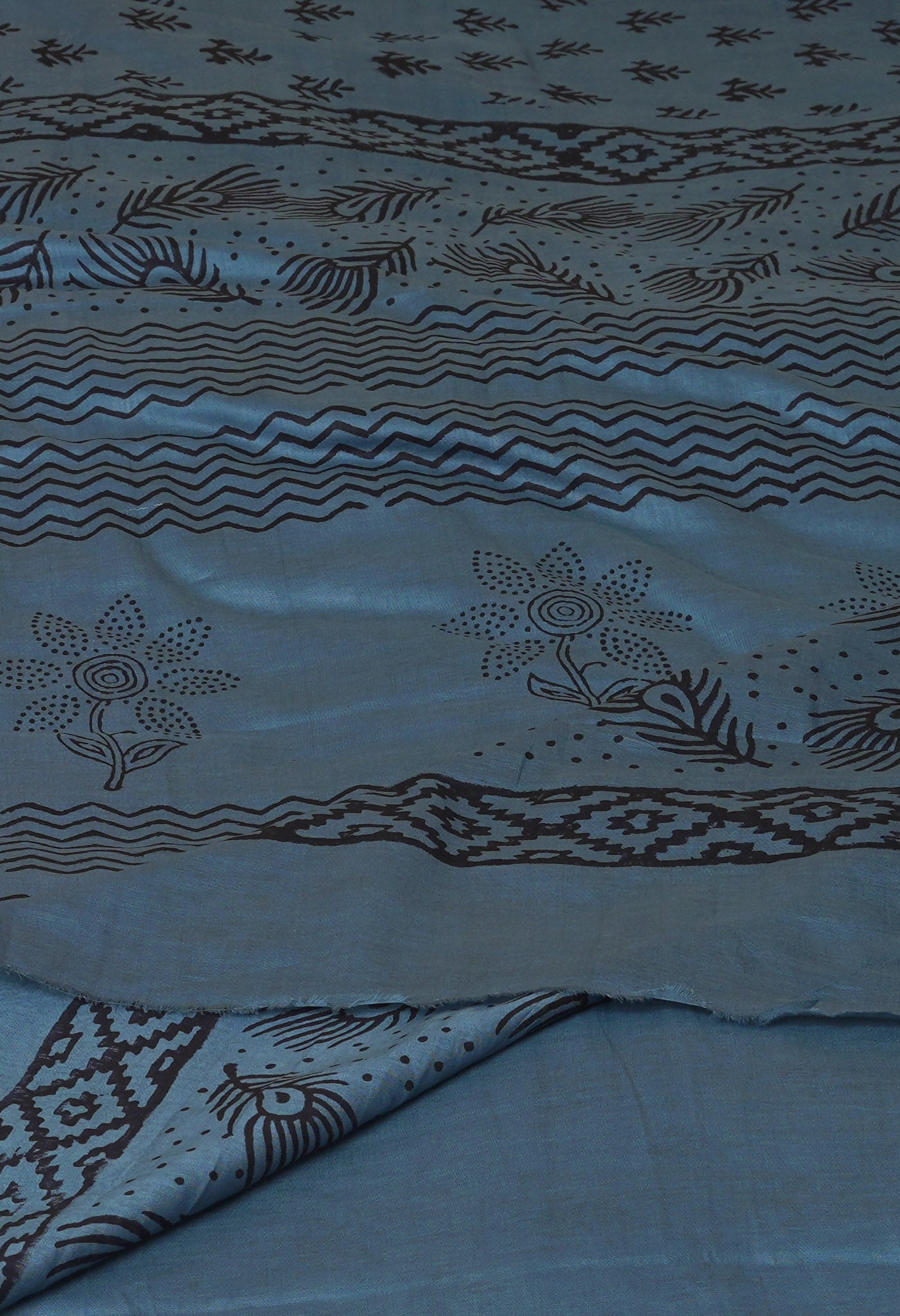 Grey Pure Dyed Hand Block Printed Soft Cotton Saree