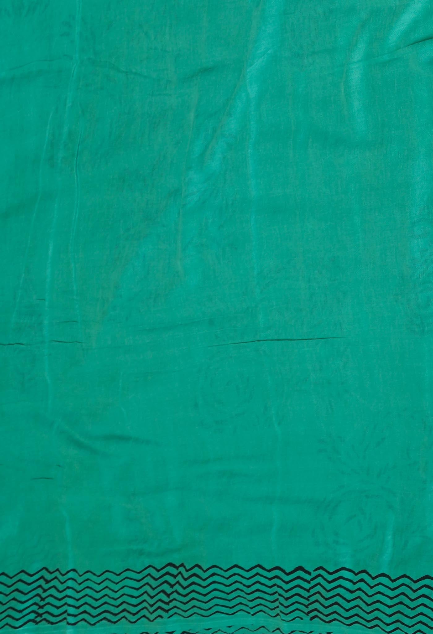 Green Pure Dyed Hand Block Printed Soft Cotton Saree