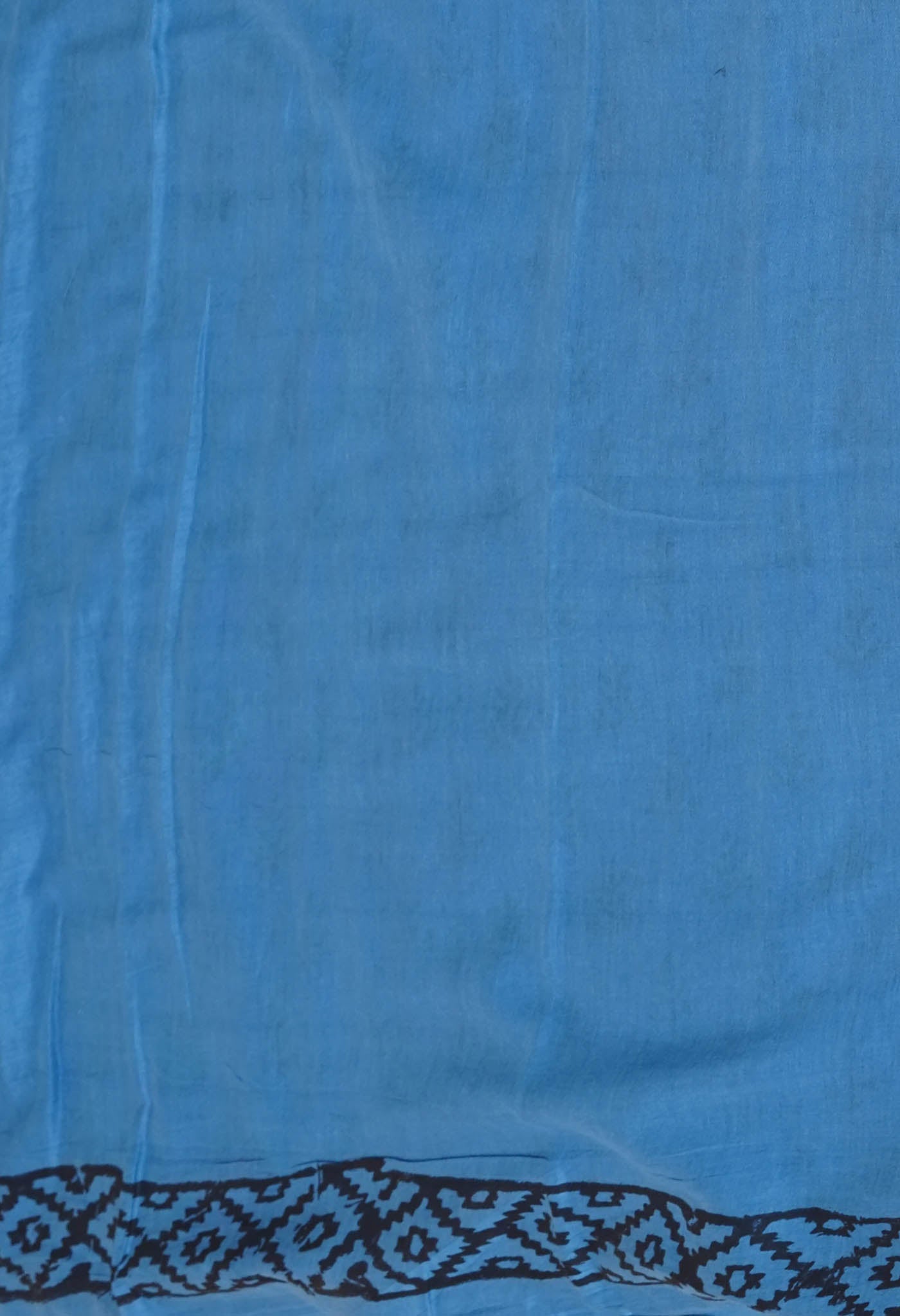 Blue Pure Dyed Hand Block Printed Soft Cotton Saree