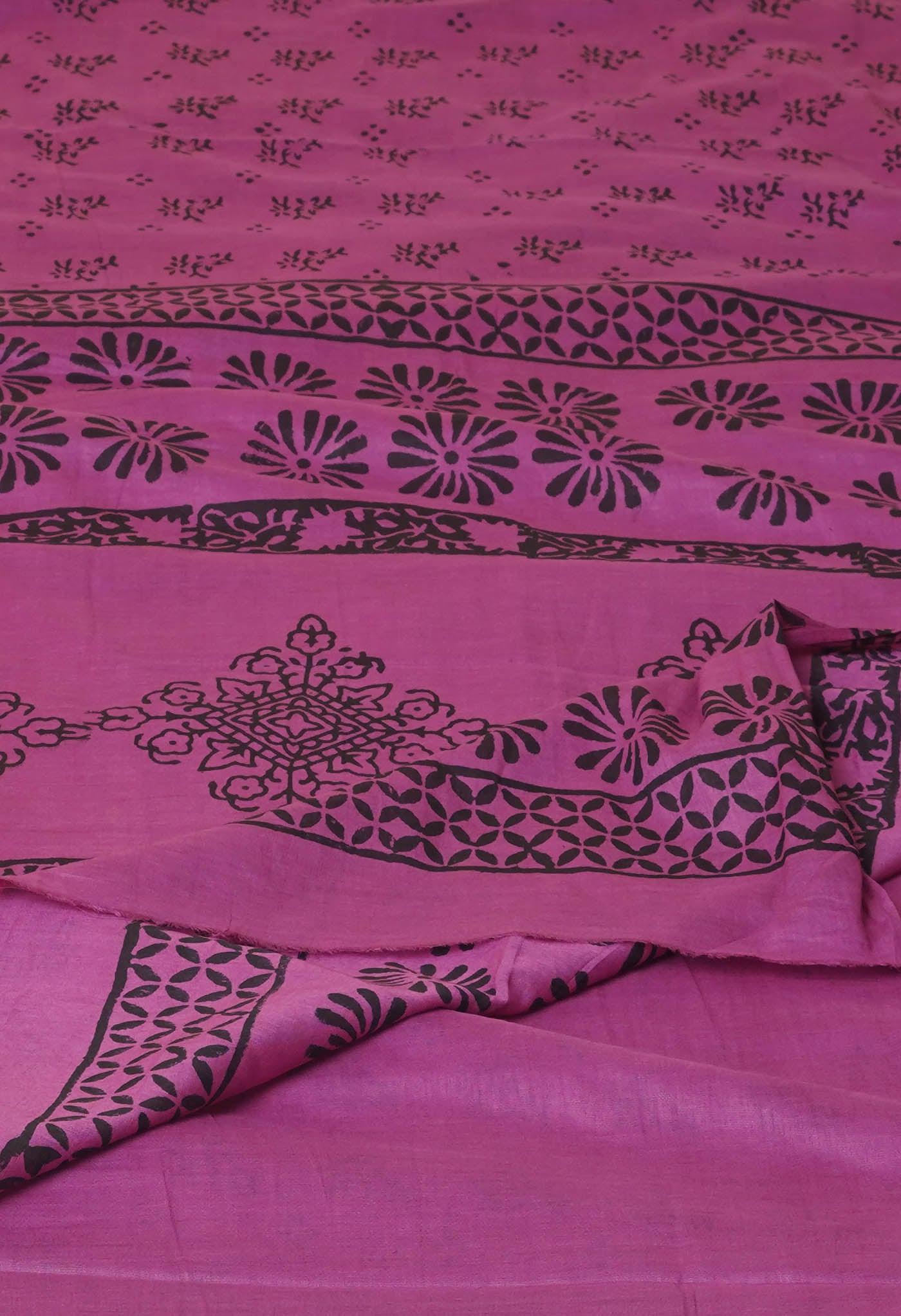 Purple Pure Dyed Hand Block Printed Soft Cotton Saree