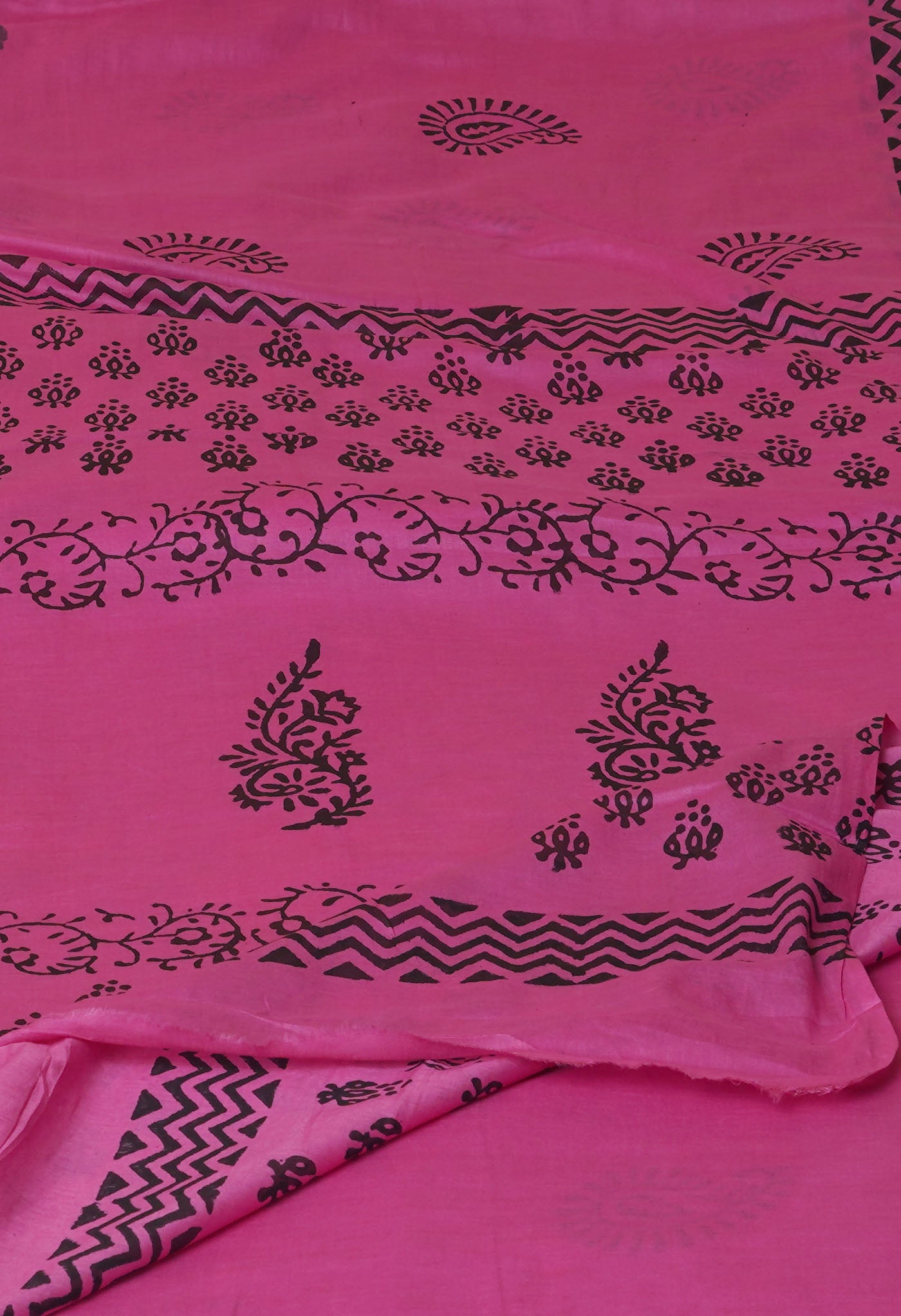 Pink Pure Dyed Hand Block Printed Soft Cotton Saree