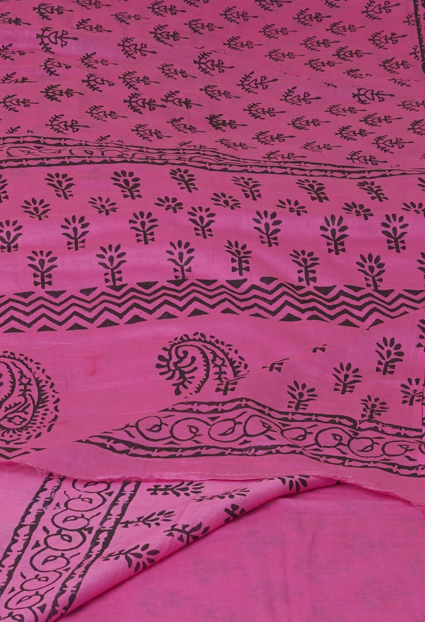 Pink Pure Dyed Hand Block Printed Soft Cotton Saree