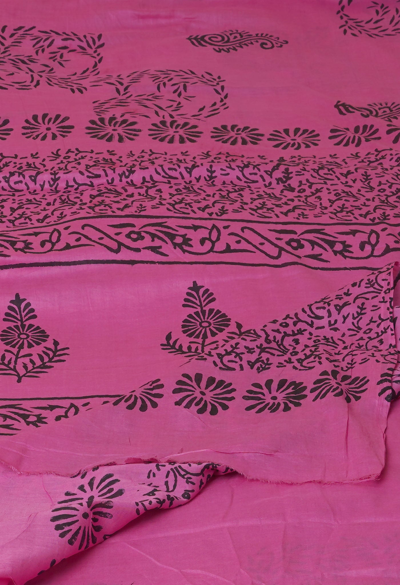 Pink Pure Dyed Hand Block Printed Soft Cotton Saree