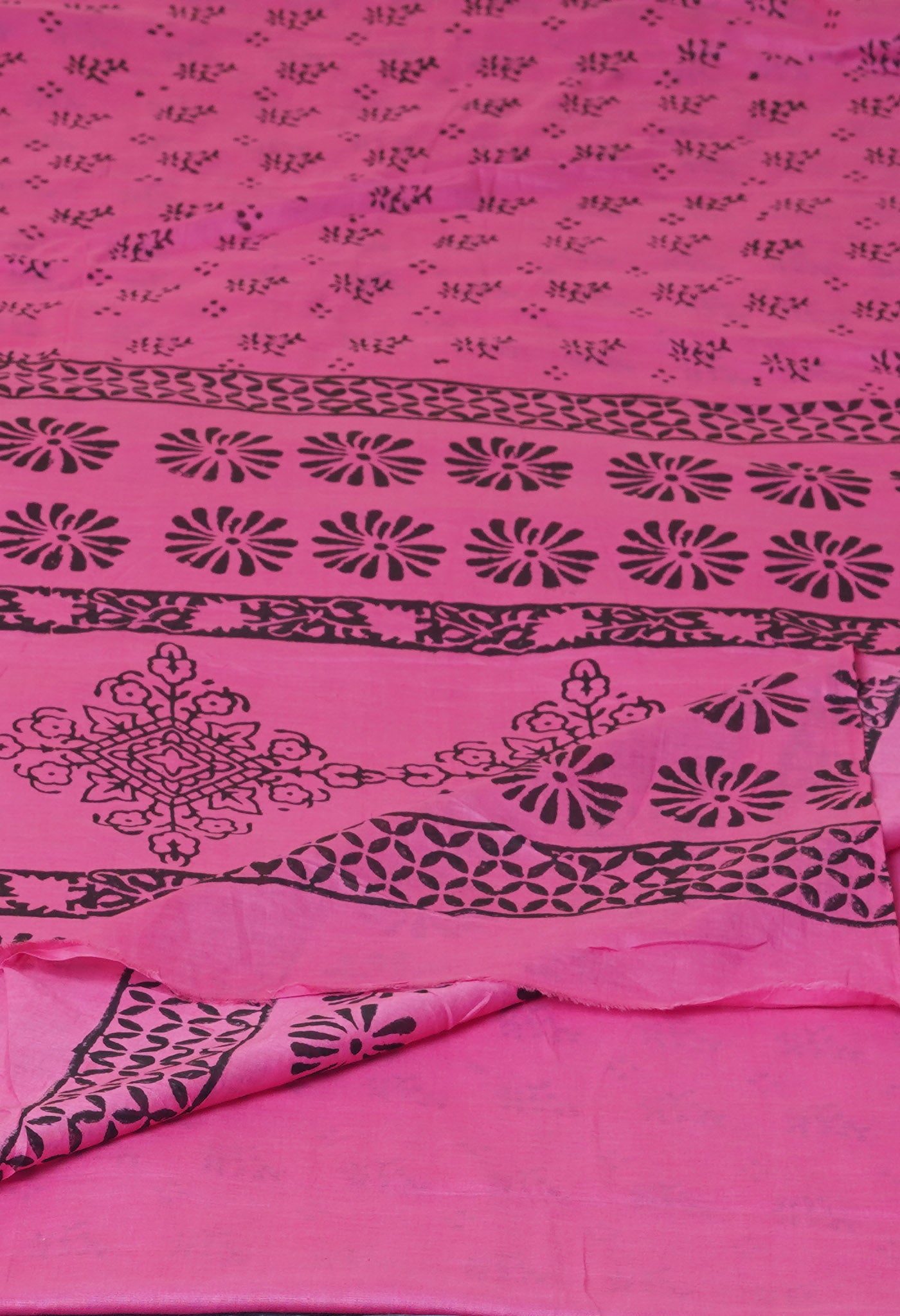 Pink Pure Dyed Hand Block Printed Soft Cotton Saree