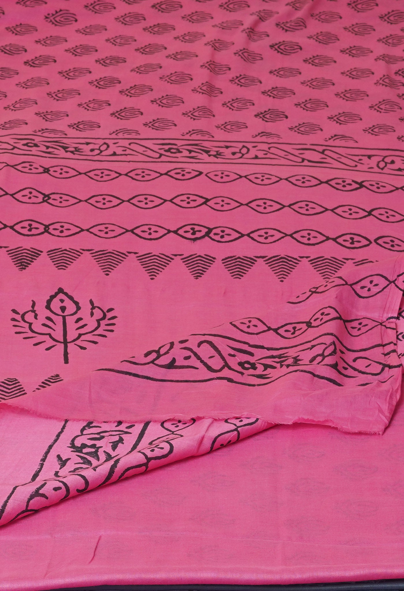 Pink Pure Dyed Hand Block Printed Soft Cotton Saree