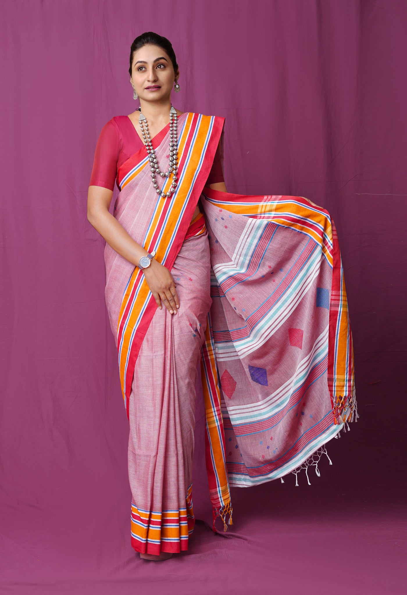 Brownish Pink Pure Handloom Nagaland Cotton Saree