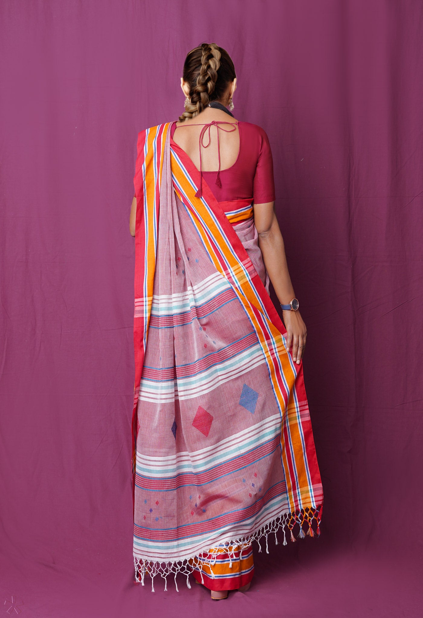 Brownish Pink Pure Handloom Nagaland Cotton Saree