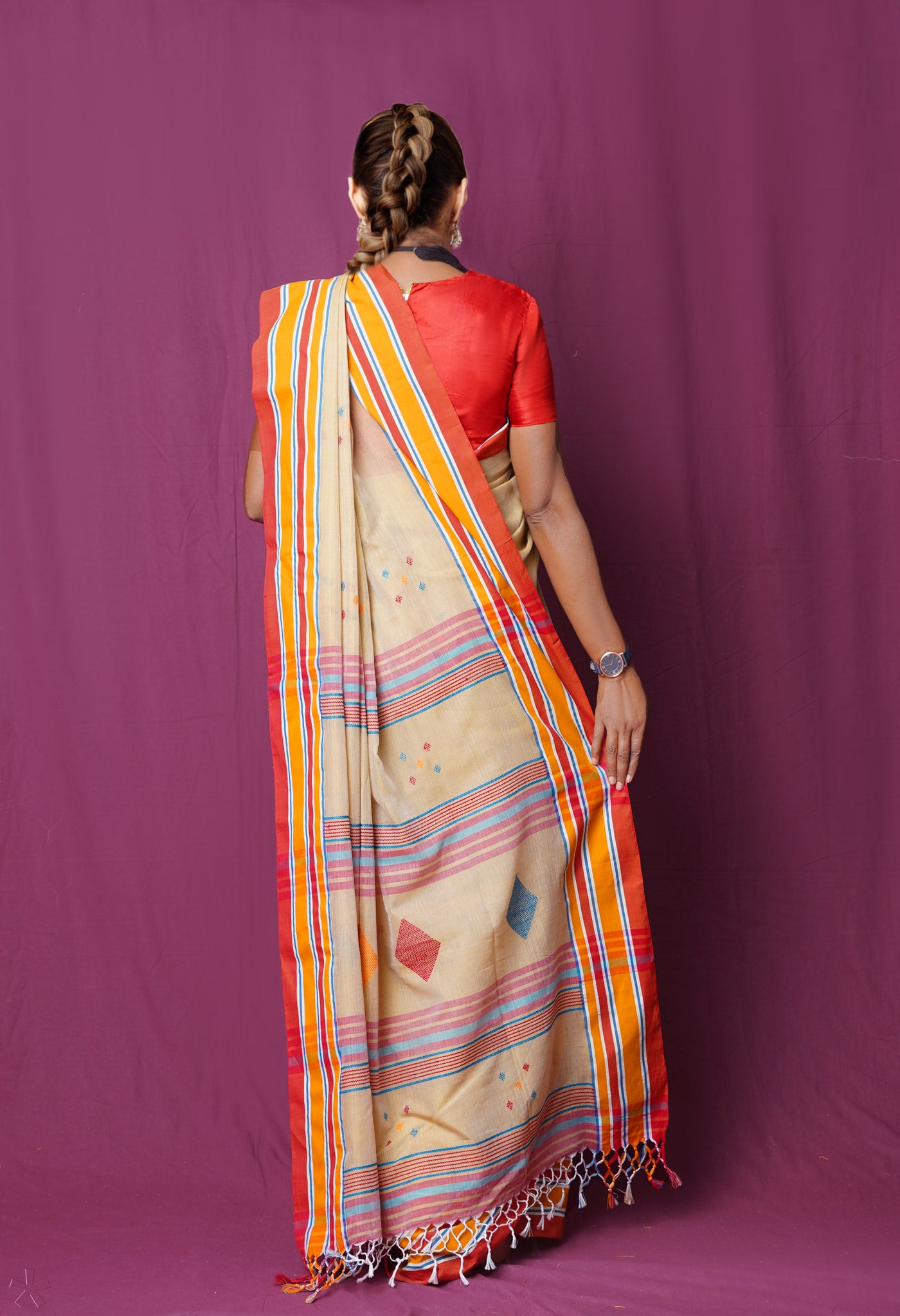 Beige Pure Handloom Nagaland Cotton Saree