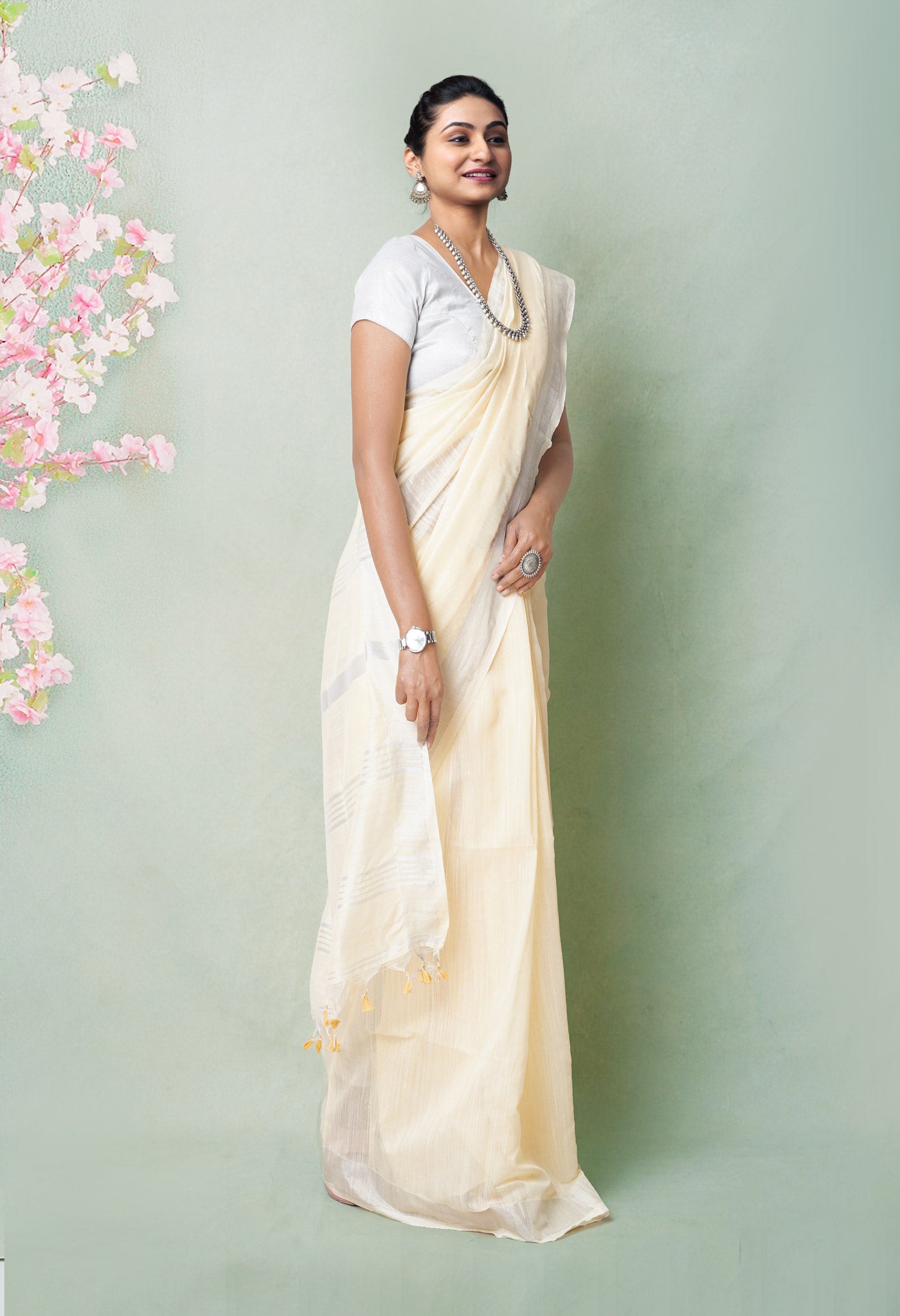 Cream Pure  Bengal  Sico Saree