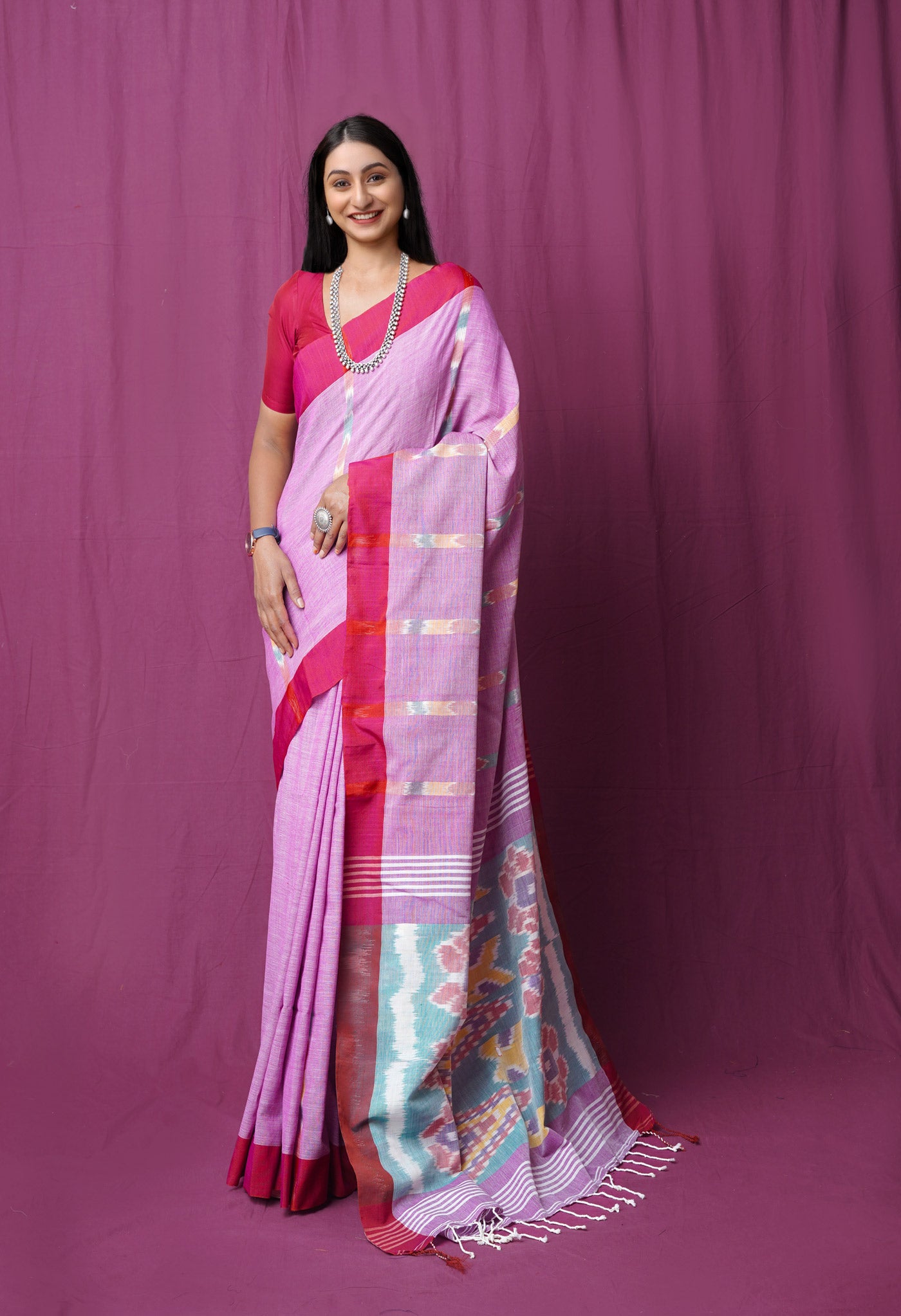 Pink Pure  Pochampally  Linen Saree