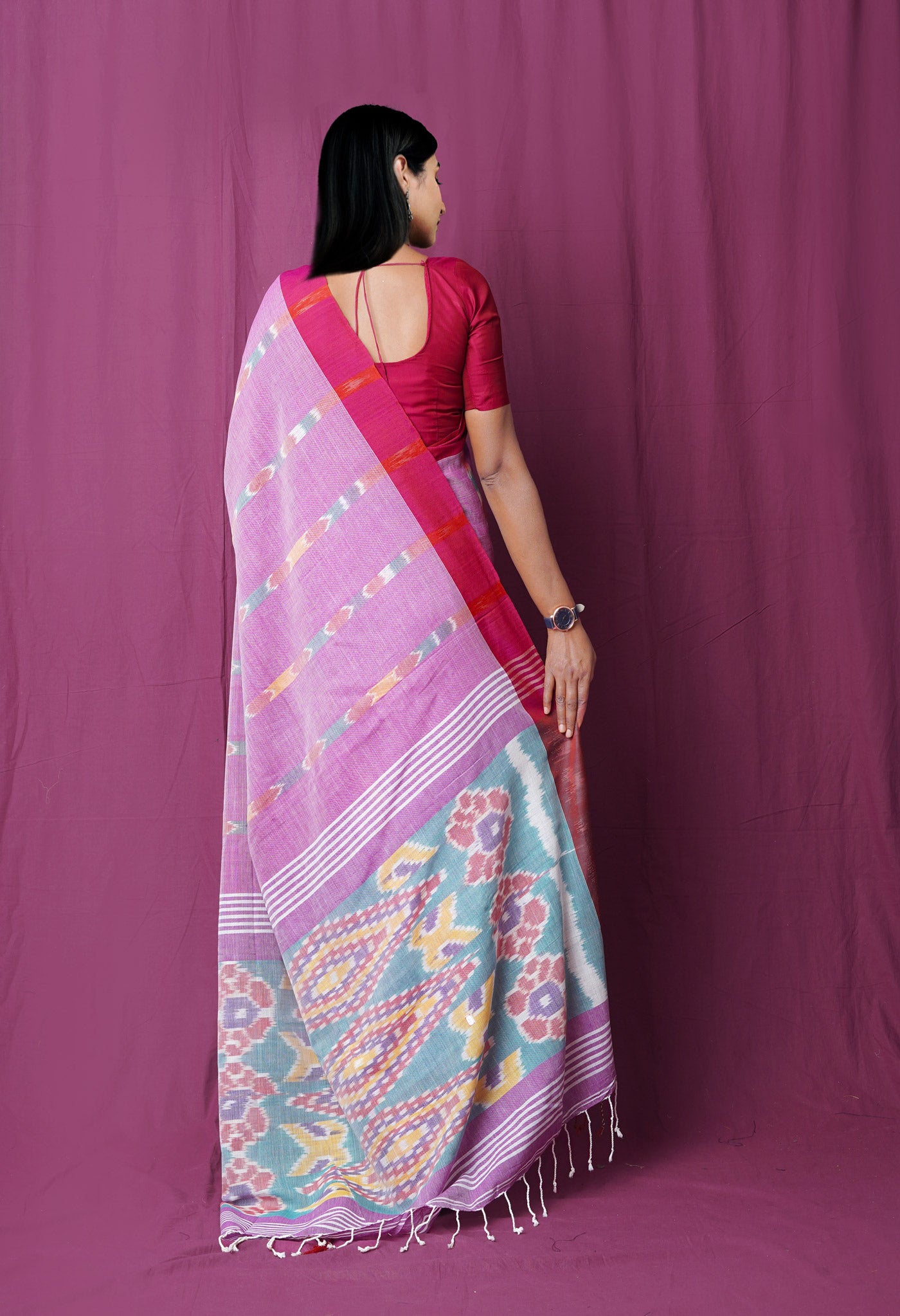 Pink Pure  Pochampally  Linen Saree