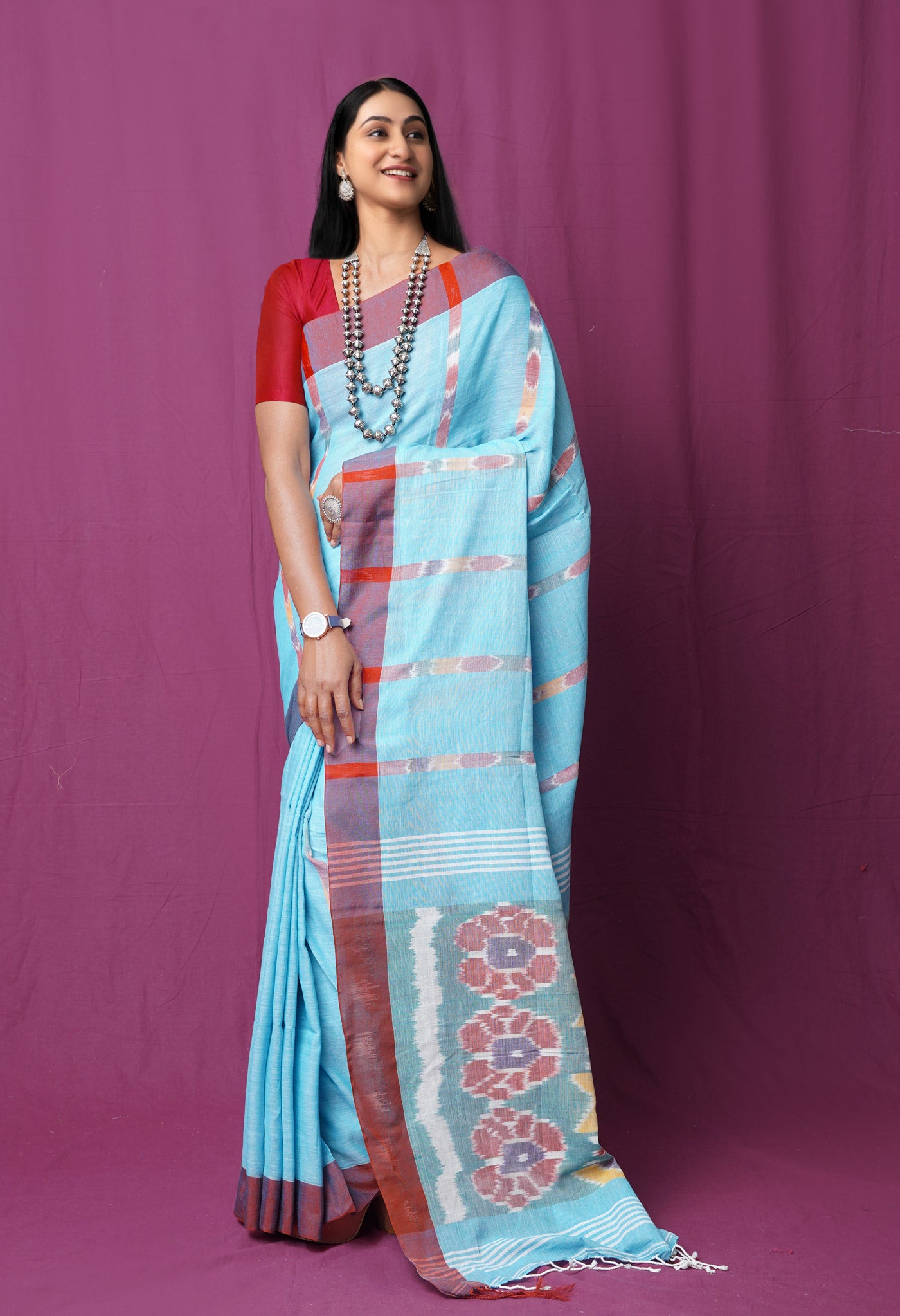 Blue Pure  Pochampally  Linen Saree