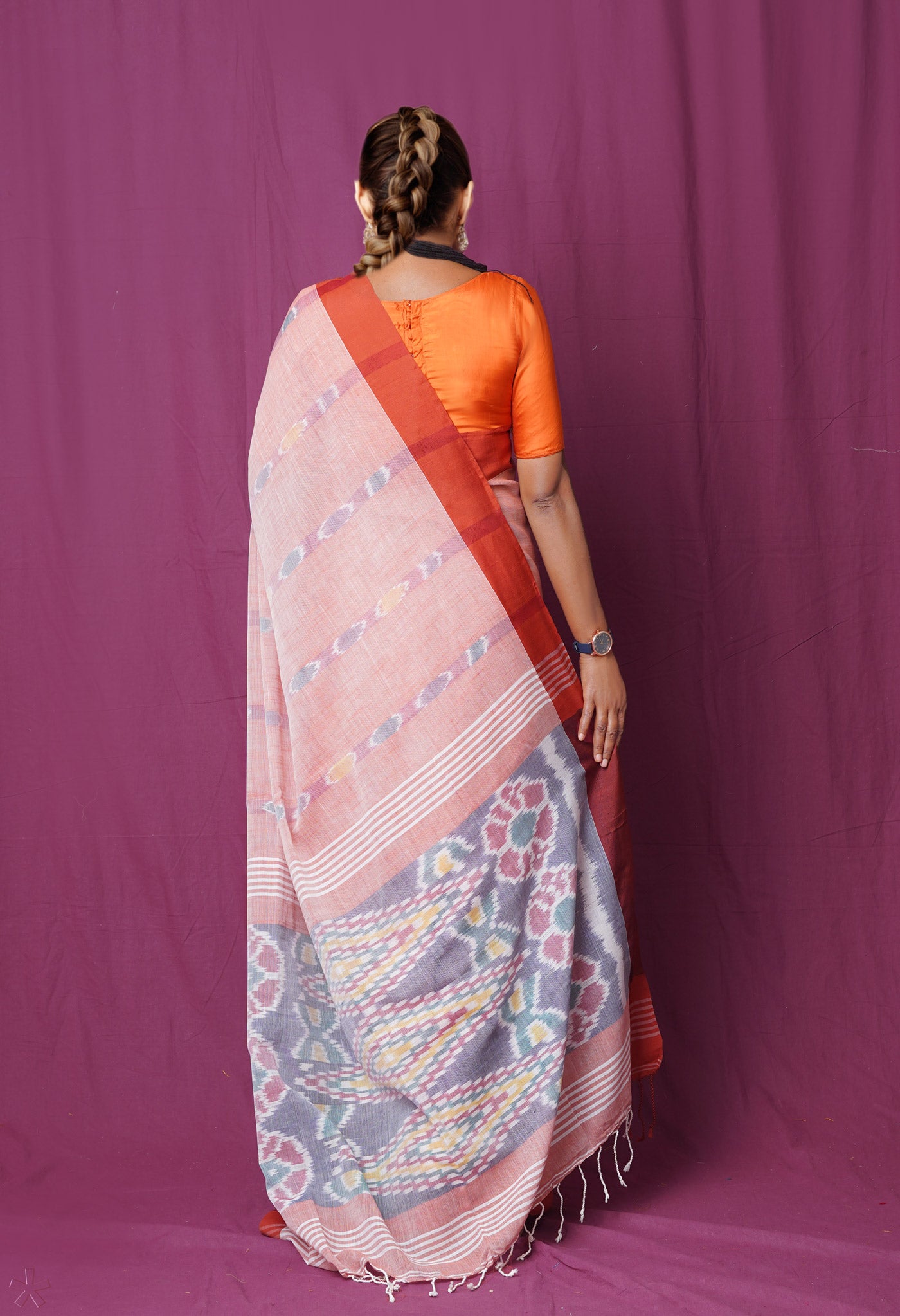 Brownish Pink Pure  Pochampally  Linen Saree