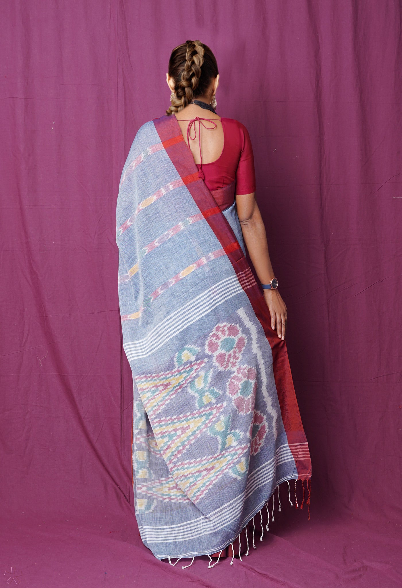 Blue Pure  Pochampally  Linen Saree