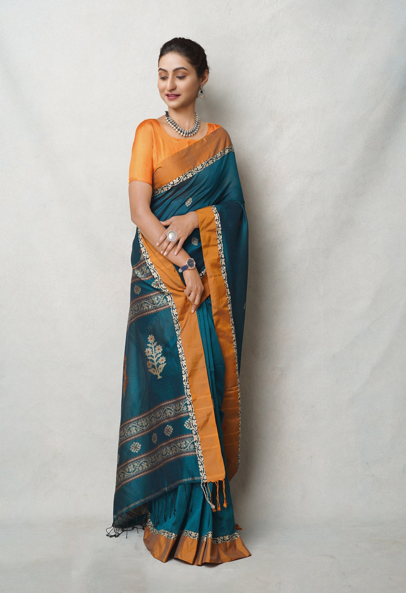 Green Pure  Mercerized Bengal Linen Saree