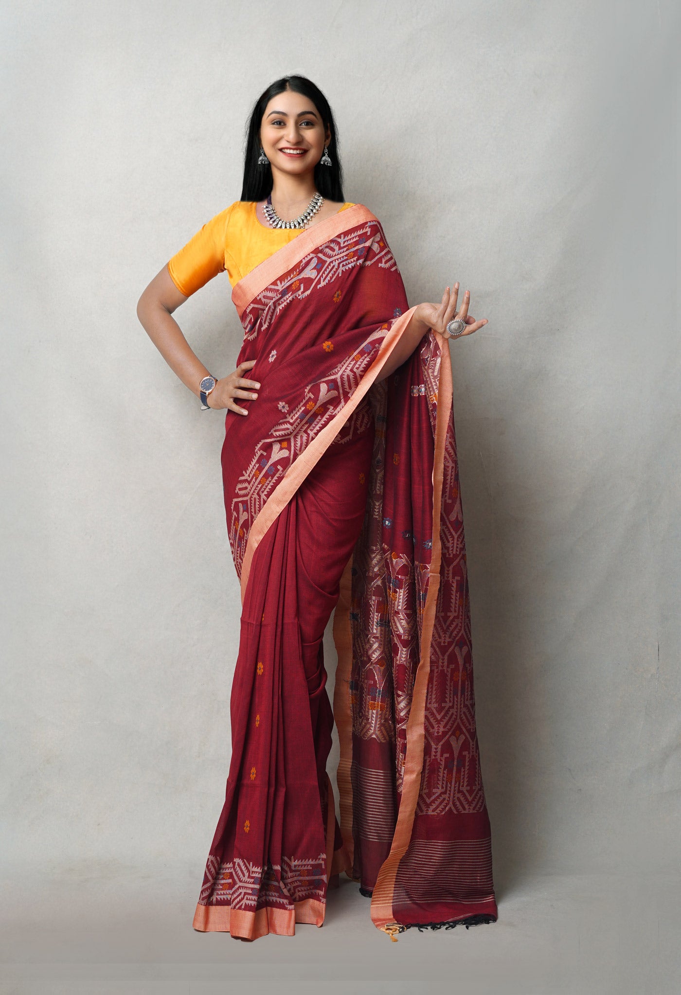 Red Pure  Dhakai Bengal Linen Saree