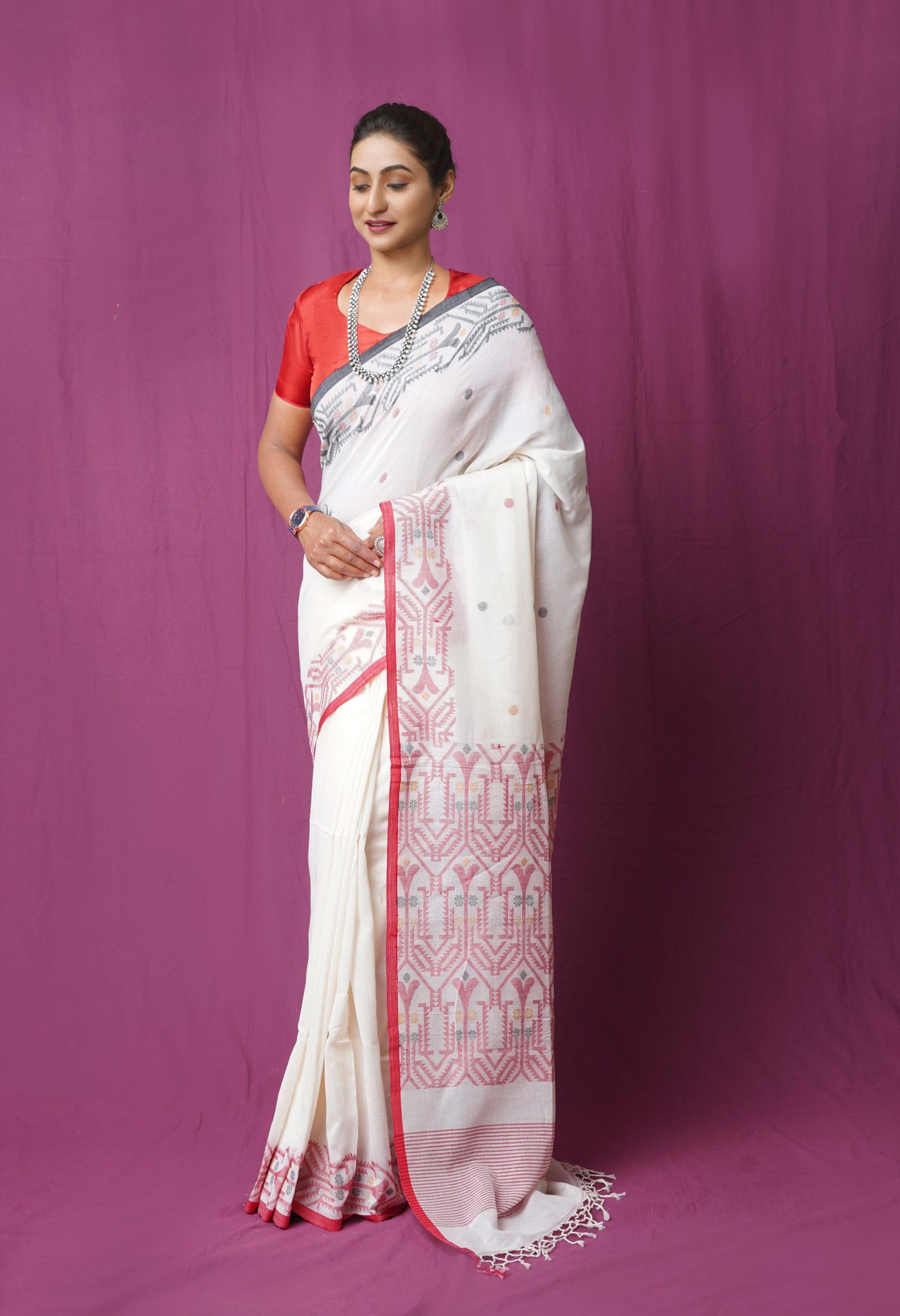 Ivory Pure  Dhakai Bengal Linen Saree