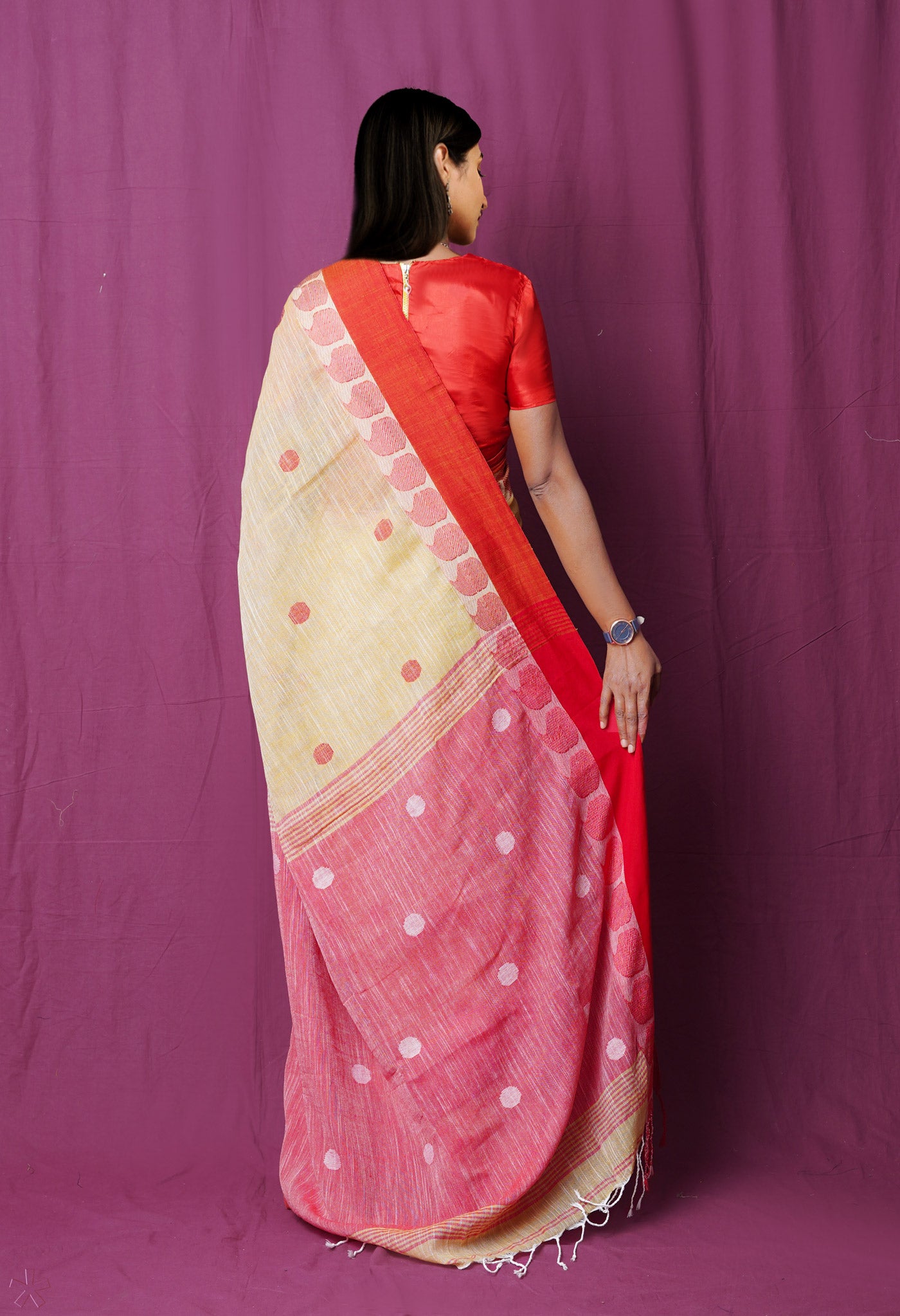 Beige Pure Handloom Khadi Linen Saree