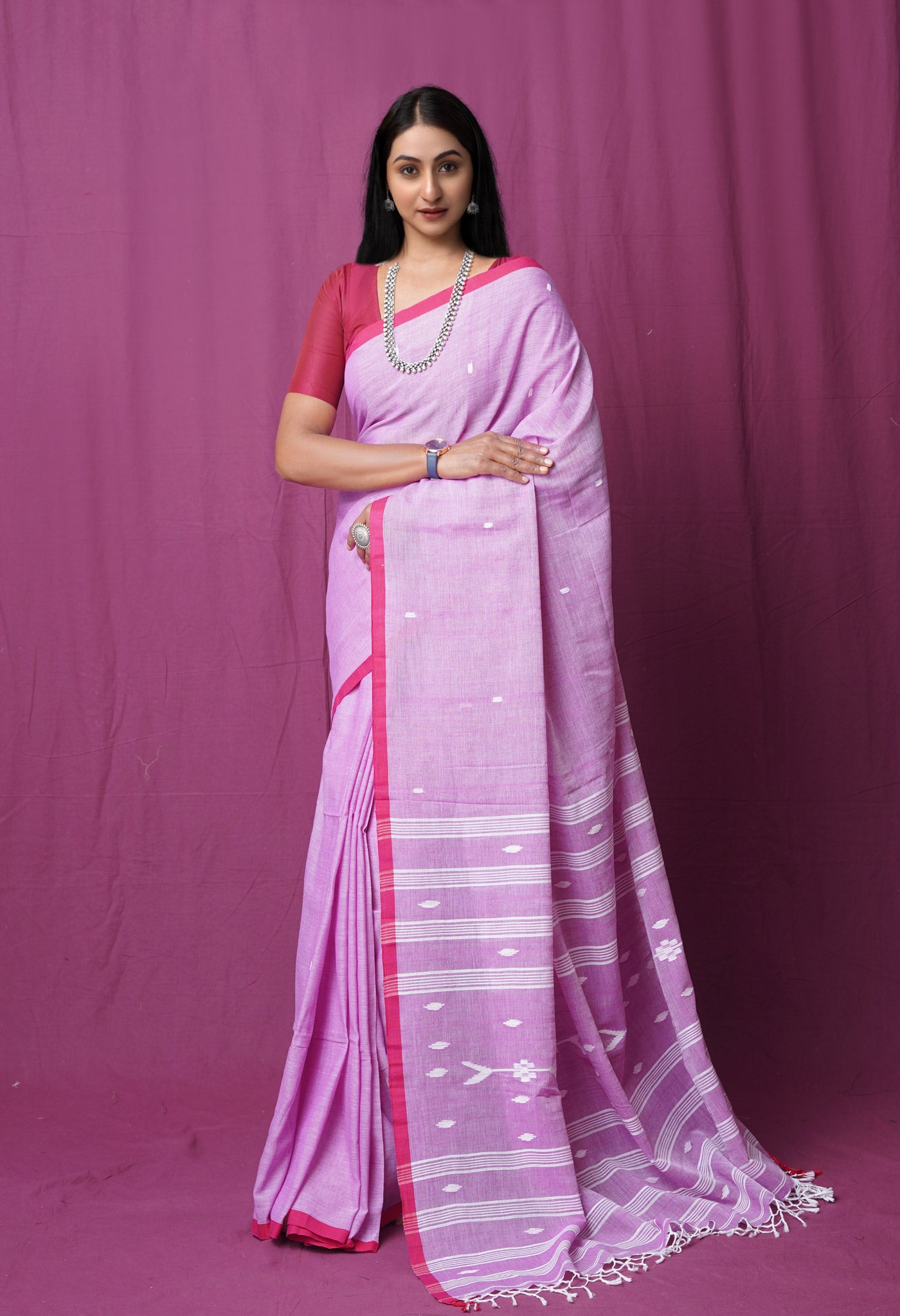 Purple Pure  Superfine Cotton Linen Saree