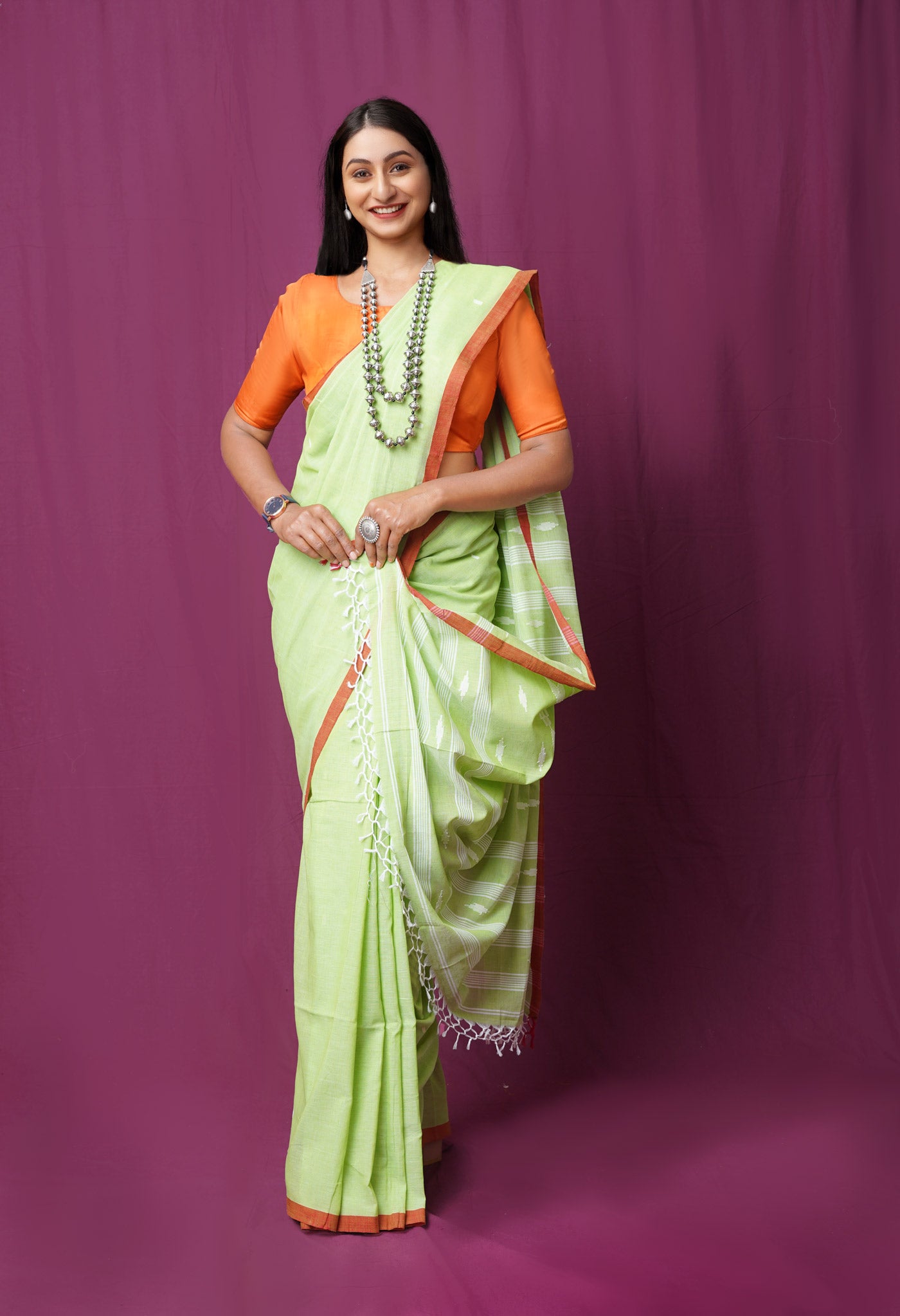 Pastel Green Pure  Superfine Cotton Linen Saree