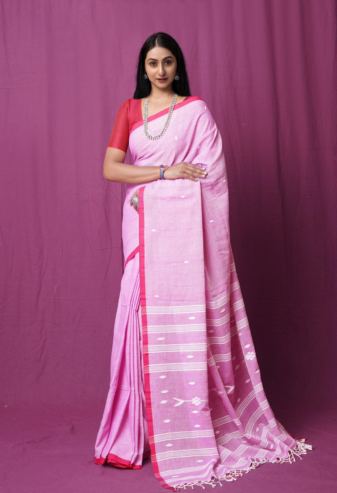 Pink Pure  Superfine Cotton Linen Saree