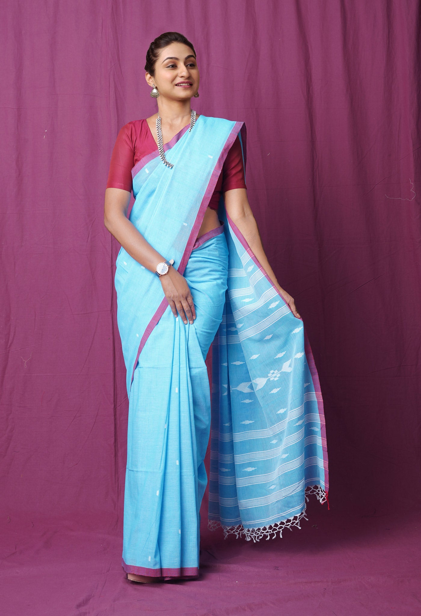 Blue Pure  Superfine Cotton Linen Saree