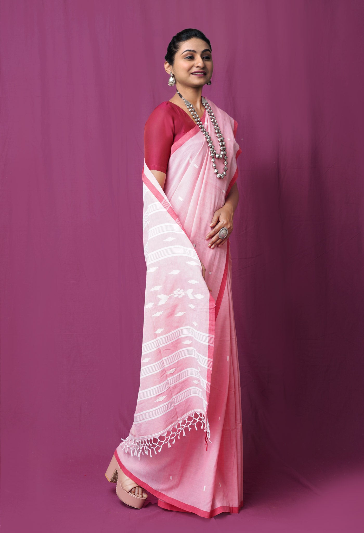 Pastel Pink Pure  Superfine Cotton Linen Saree