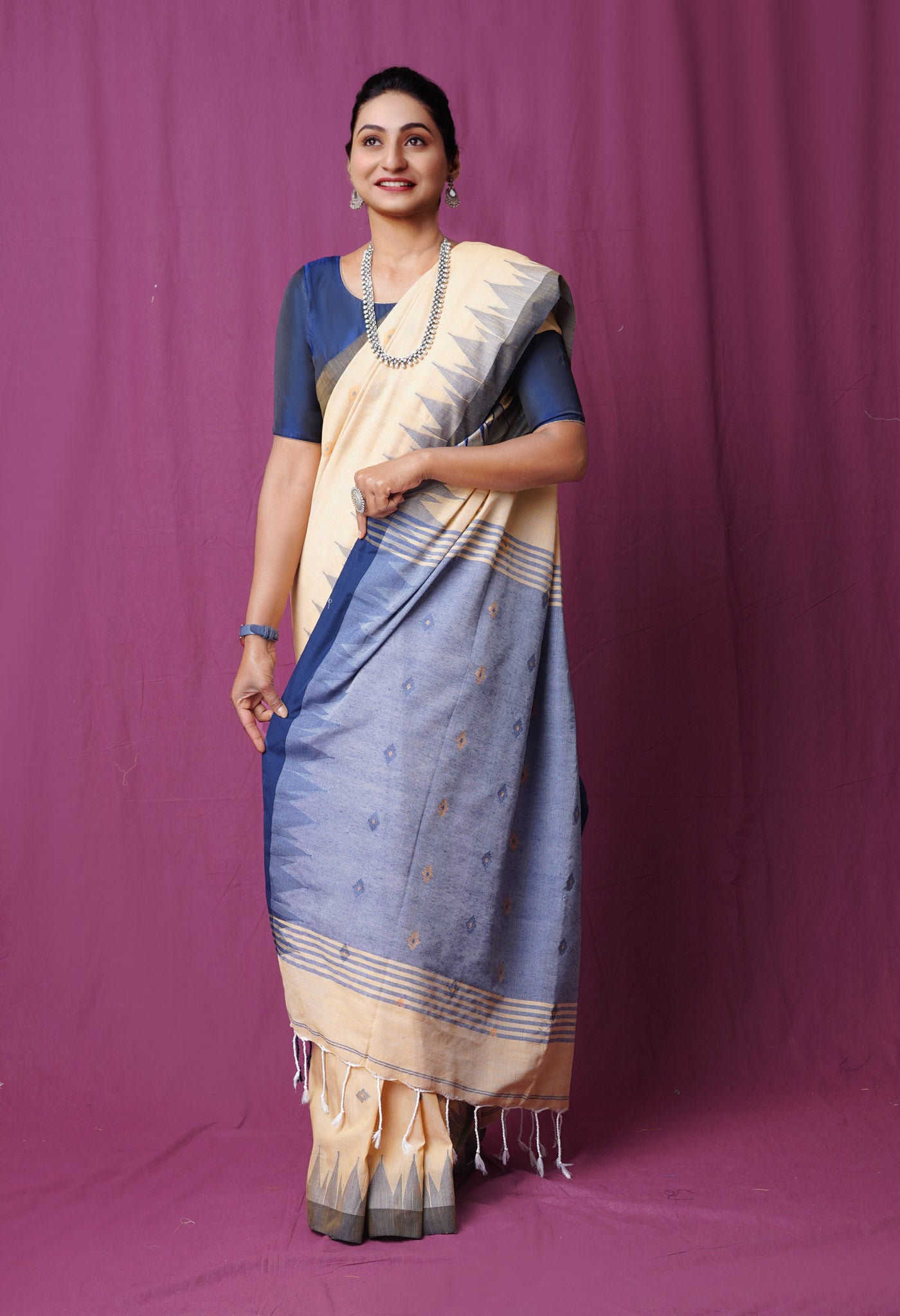 Cream Pure Handloom Bengal Cotton Linen Saree