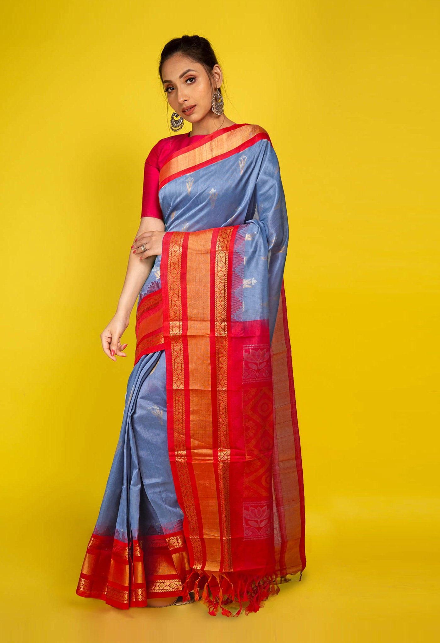 Bluish Grey Pure Handloom Assam Silk Saree