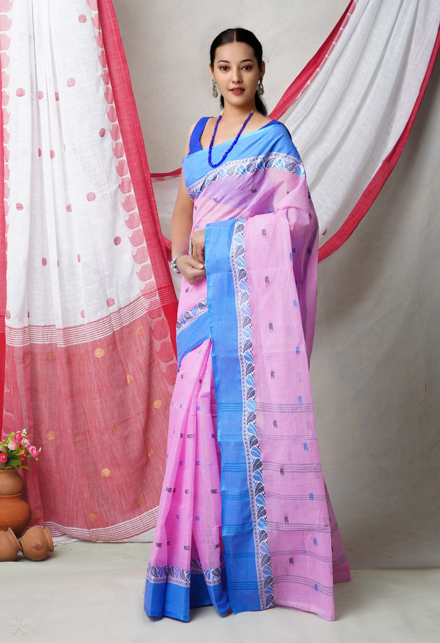 Pink Pure Handloom Superfine Bengal Cotton Saree