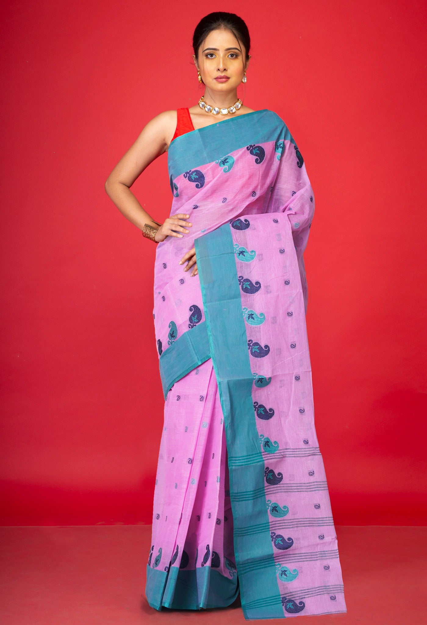 Pink Pure Handloom Superfine Bengal Cotton Saree-UNM77705