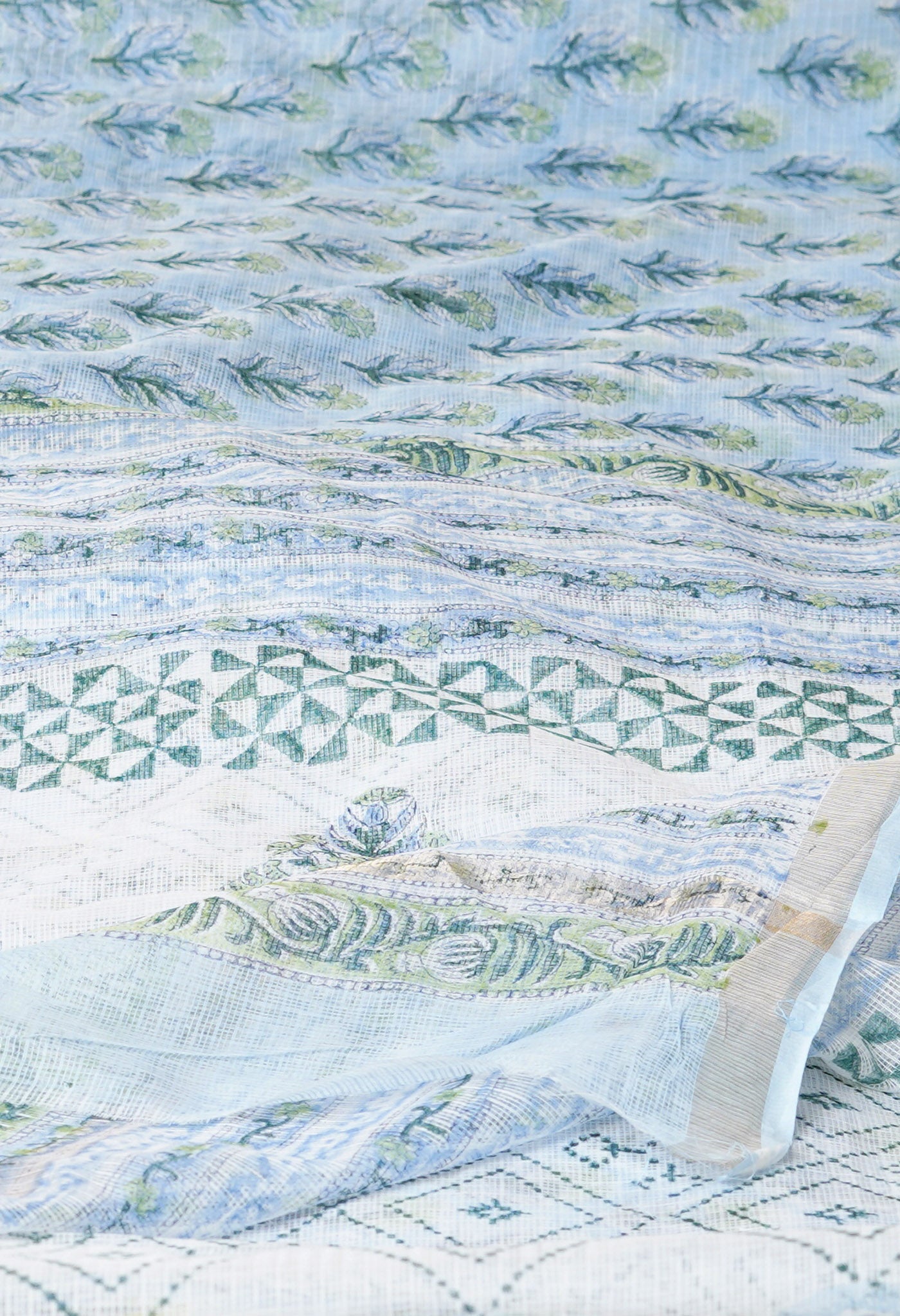 Blue Pure  Hand Block Printed Kota -UNM77737