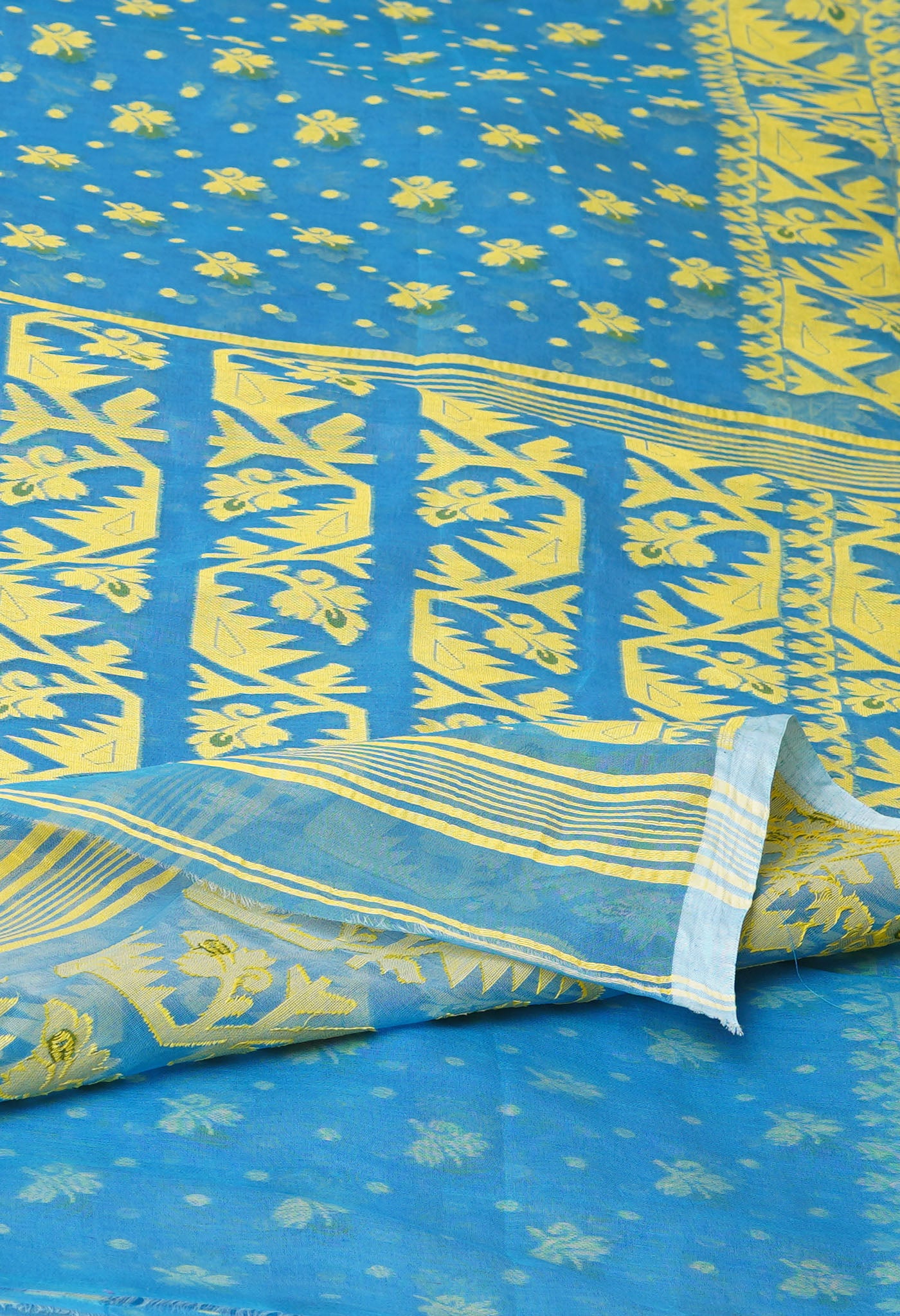 Blue Pure Handloom Dhakai Jamdhani Cotton Saree