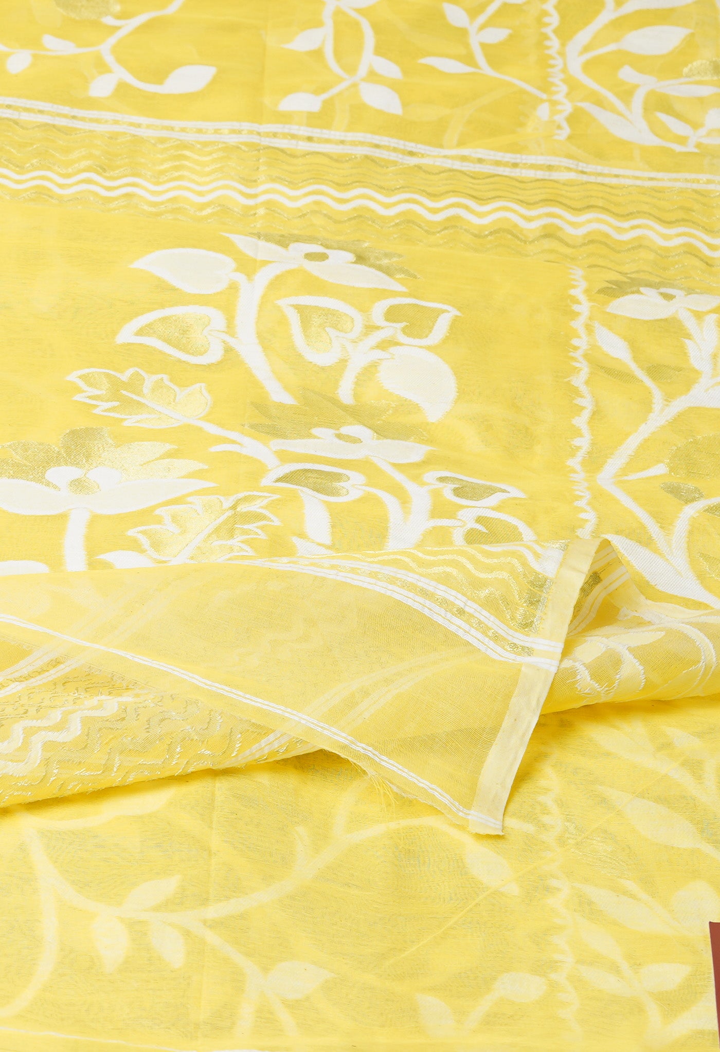Yellow Pure Handloom Dhakai Jamdhani Cotton Saree
