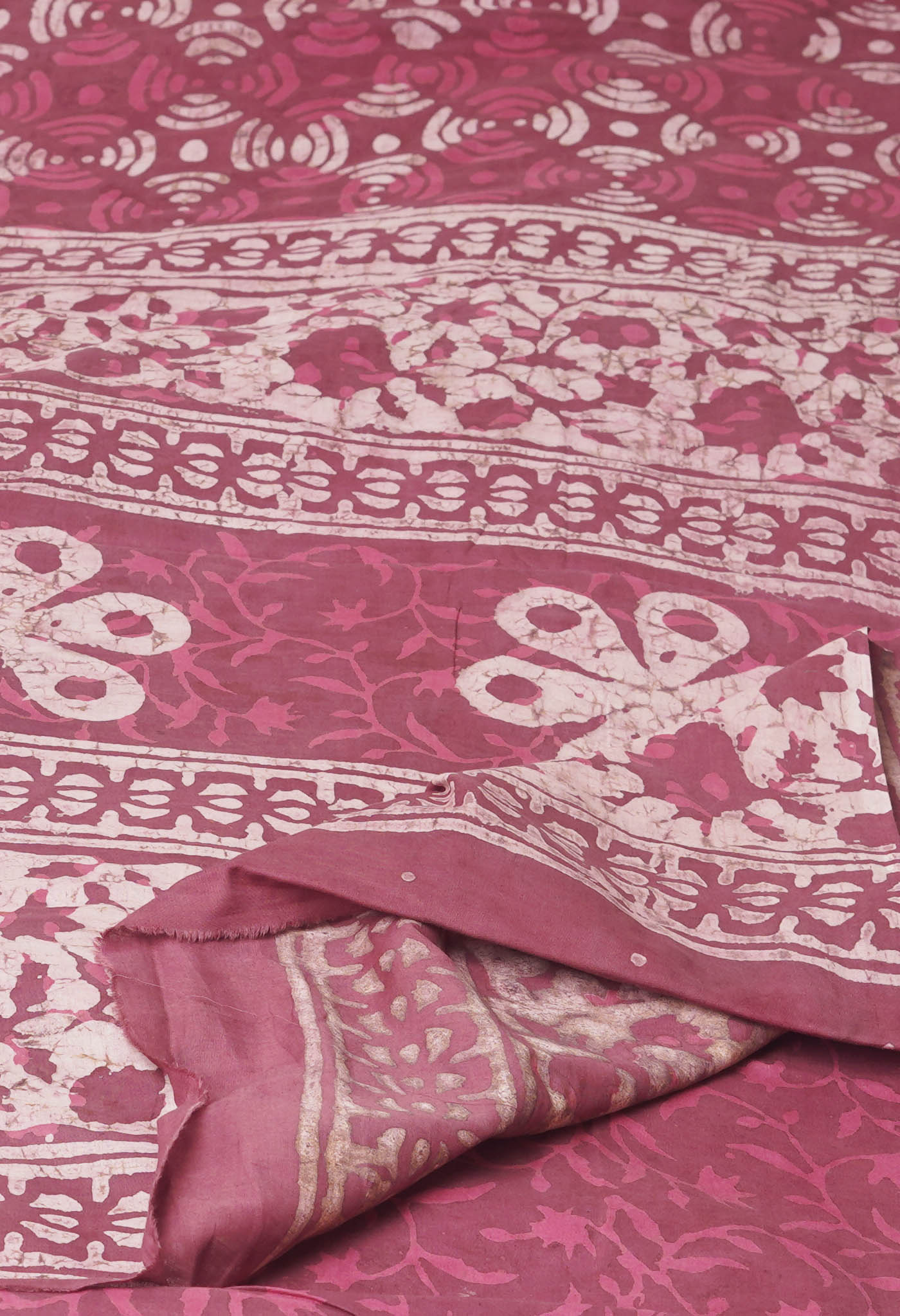 Brownish Pink Pure  Dabu Printed Mulmul Cotton Saree