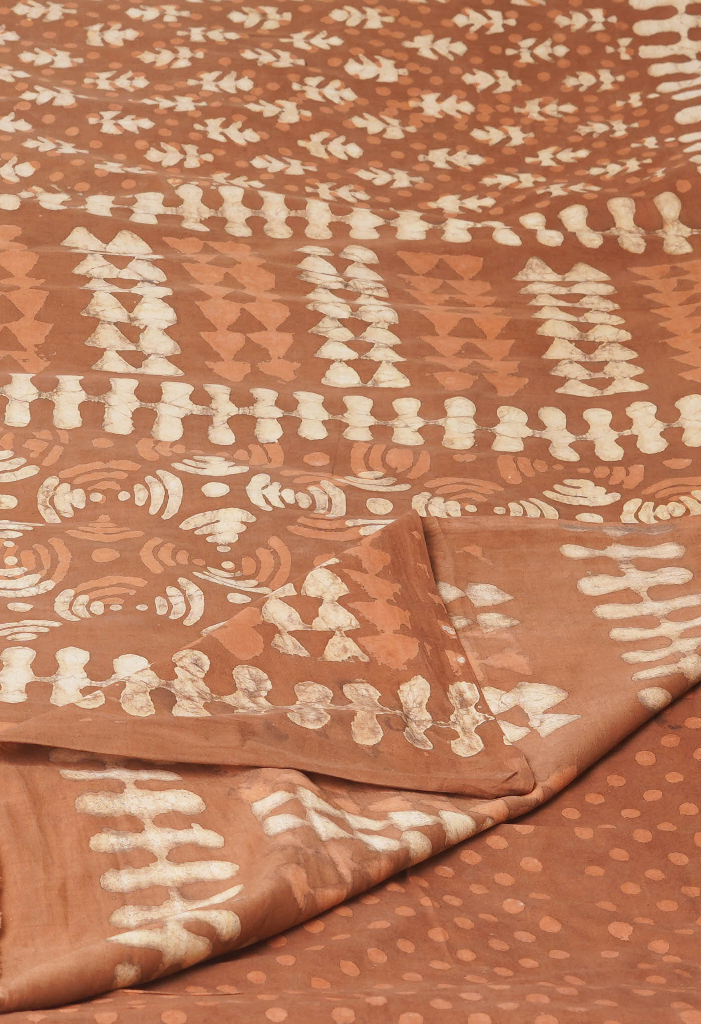 Brown Pure  Dabu Printed Mulmul Cotton Saree