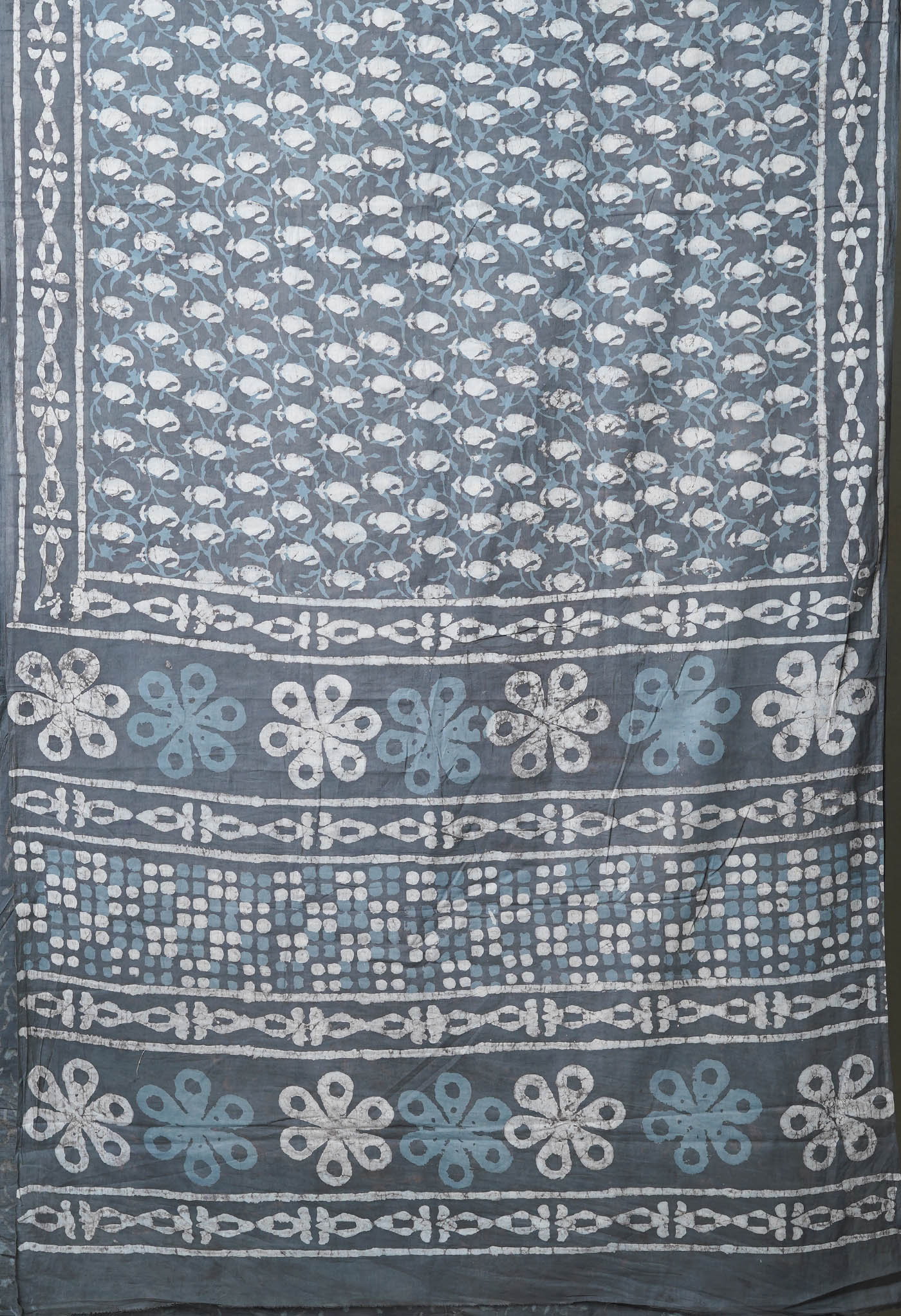 Grey Pure  Dabu Printed Mulmul Cotton Saree