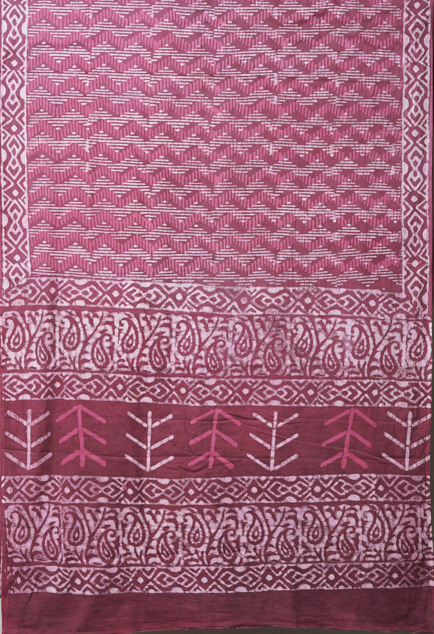 Brownish Pink Pure  Dabu Printed Mulmul Cotton Saree