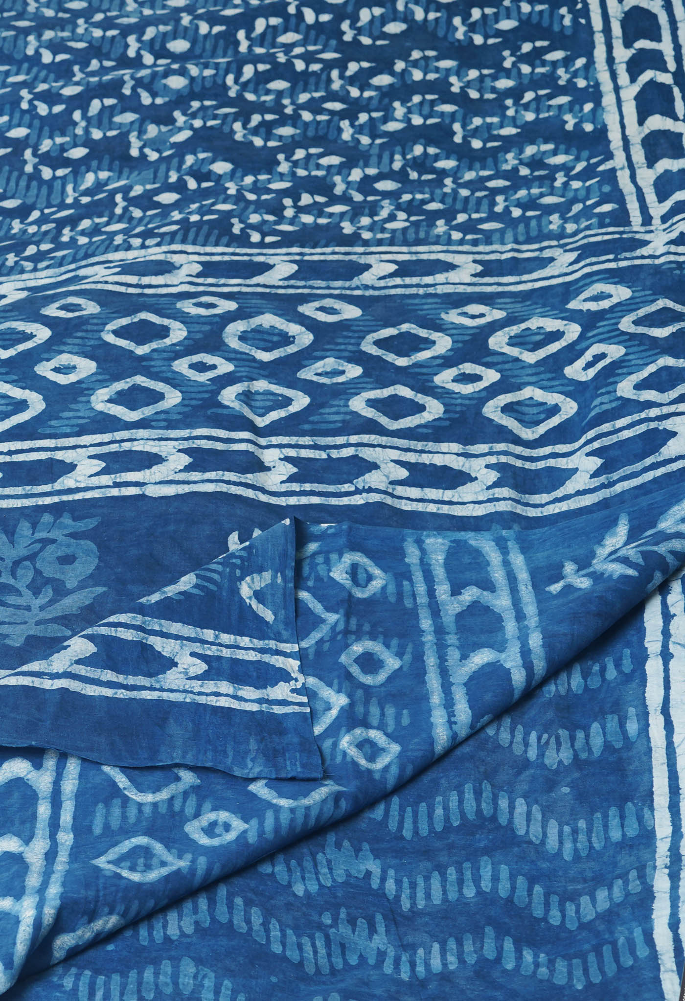 Indigo Blue Pure  Dabu Printed Mulmul Cotton Saree