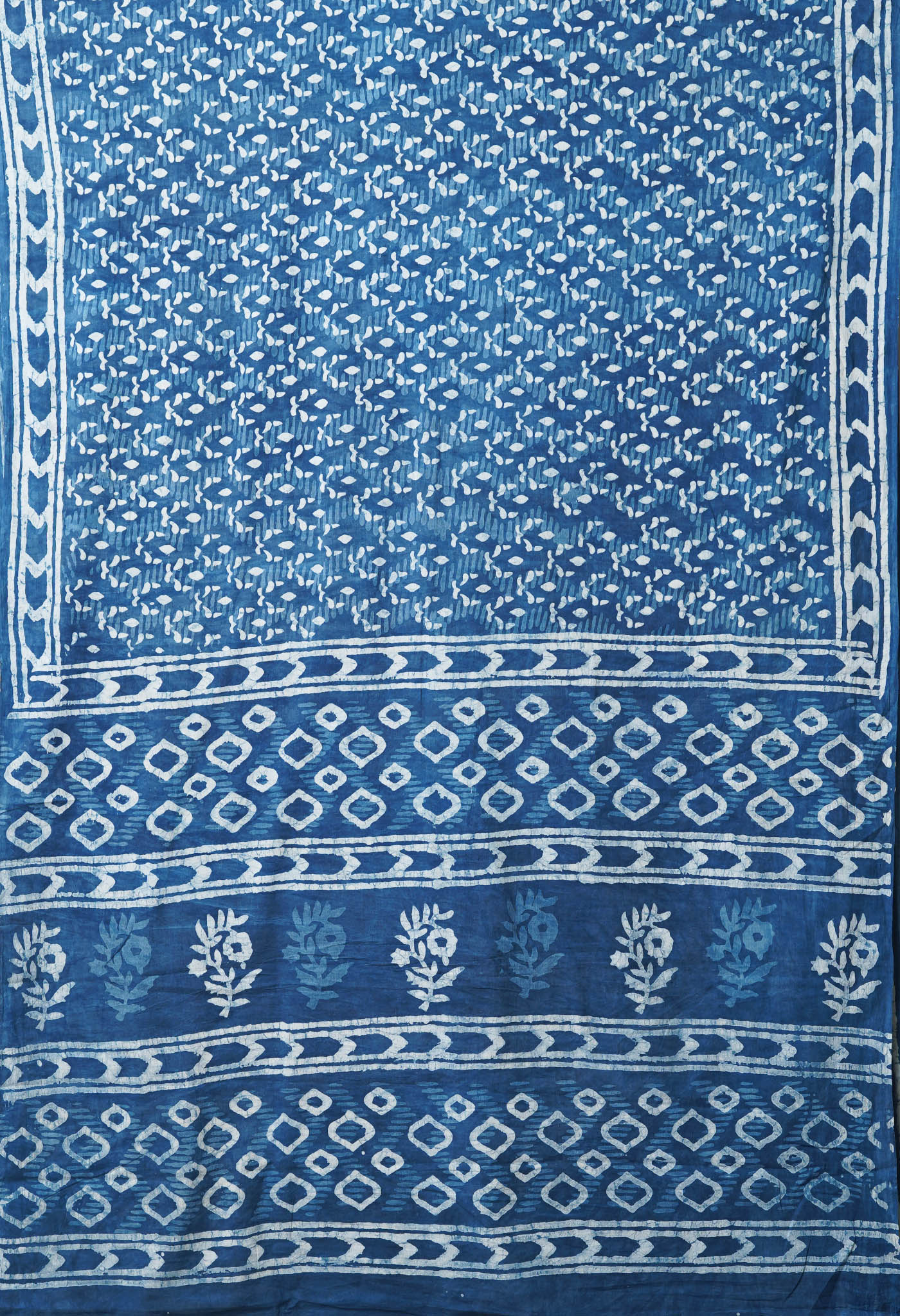 Indigo Blue Pure  Dabu Printed Mulmul Cotton Saree